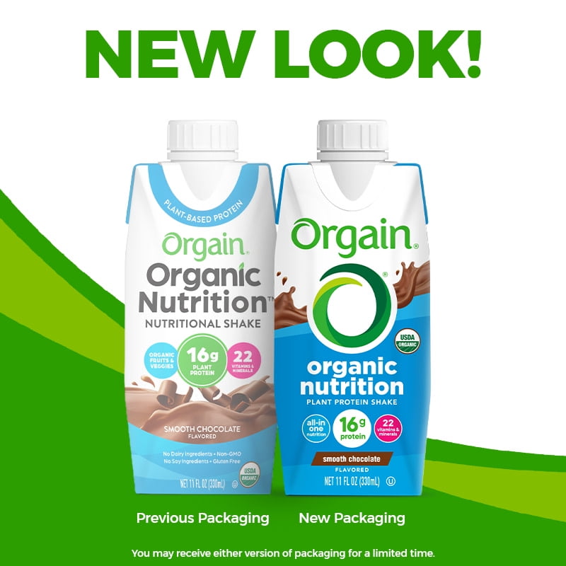 Orgain Organic Nutrition Vegan Protein Shake Plant Based Smooth Chocolate 11oz 4ct