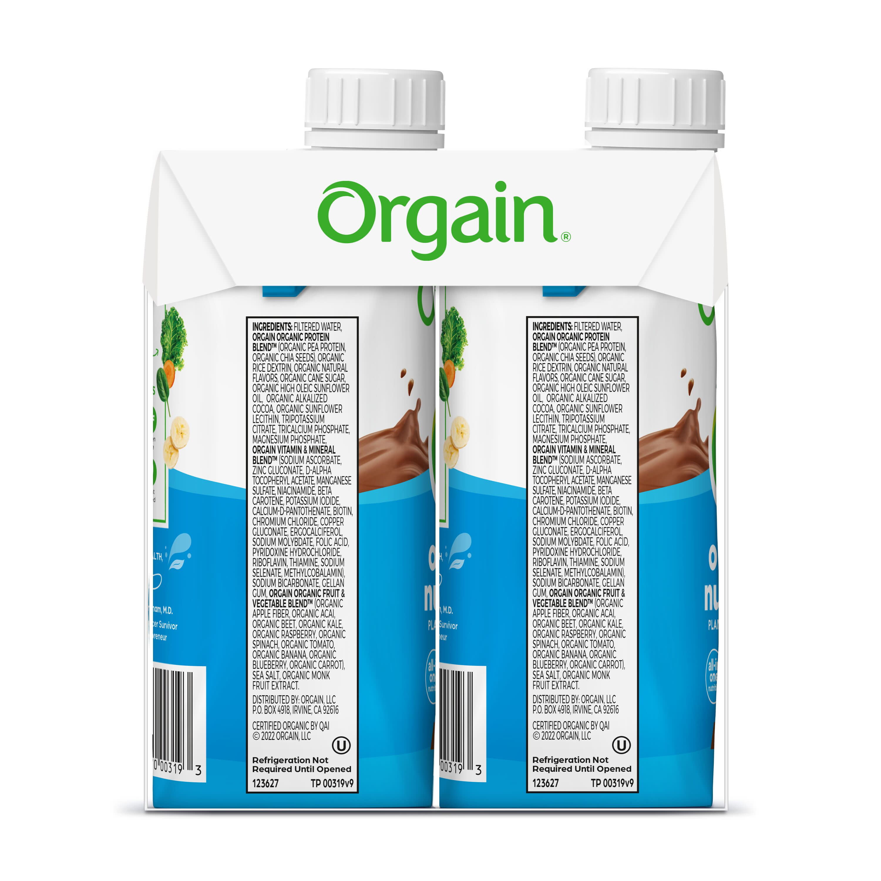 Orgain Organic Nutrition Vegan Protein Shake Plant Based Smooth Chocolate 11oz 4ct