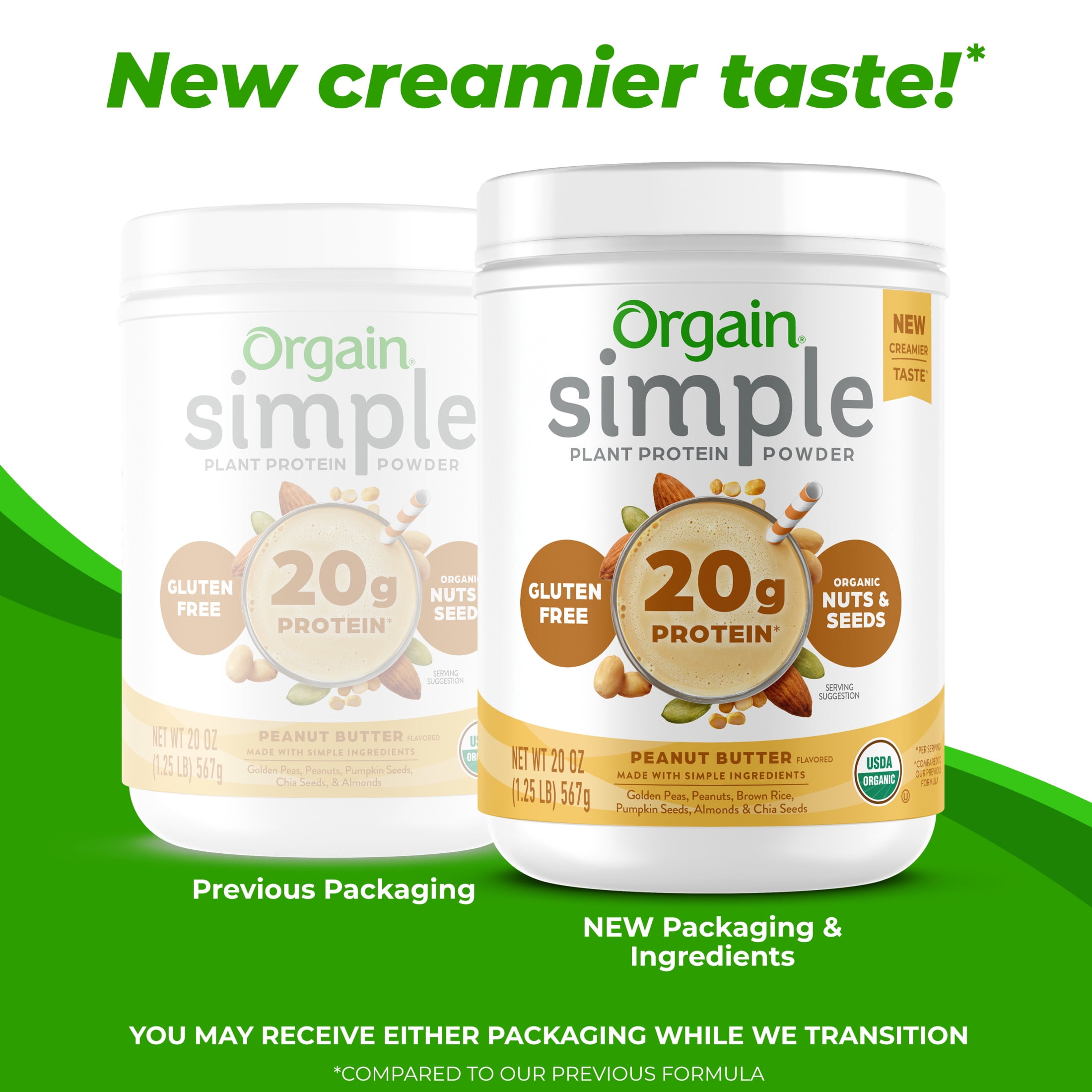 Orgain Simple Organic Vegan 20g Protein Powder Plant Based Non GMO Peanut Butter 1.25lb