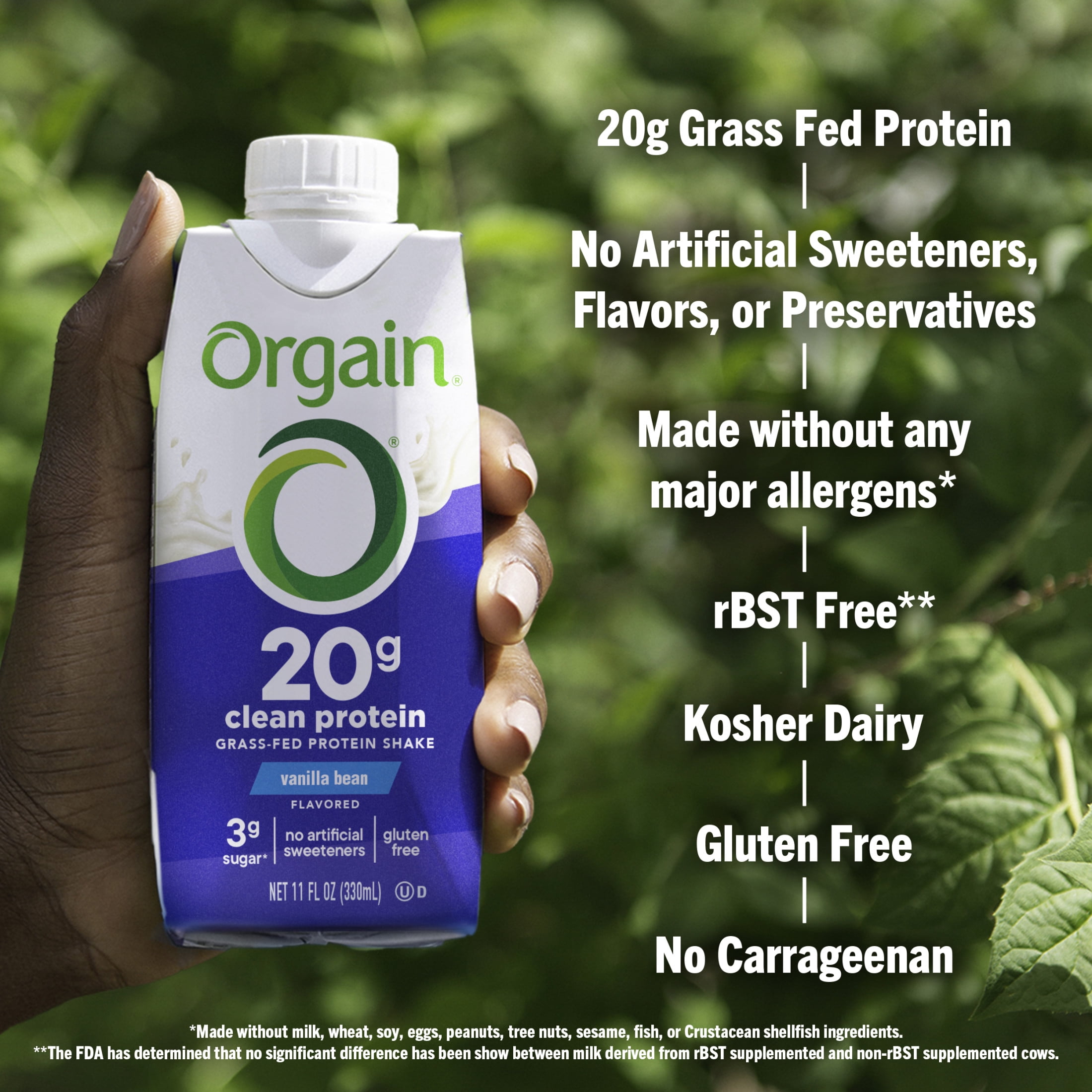 Orgain 20g Grass Fed Clean Protein Shake Vanilla Bean 11oz 12ct