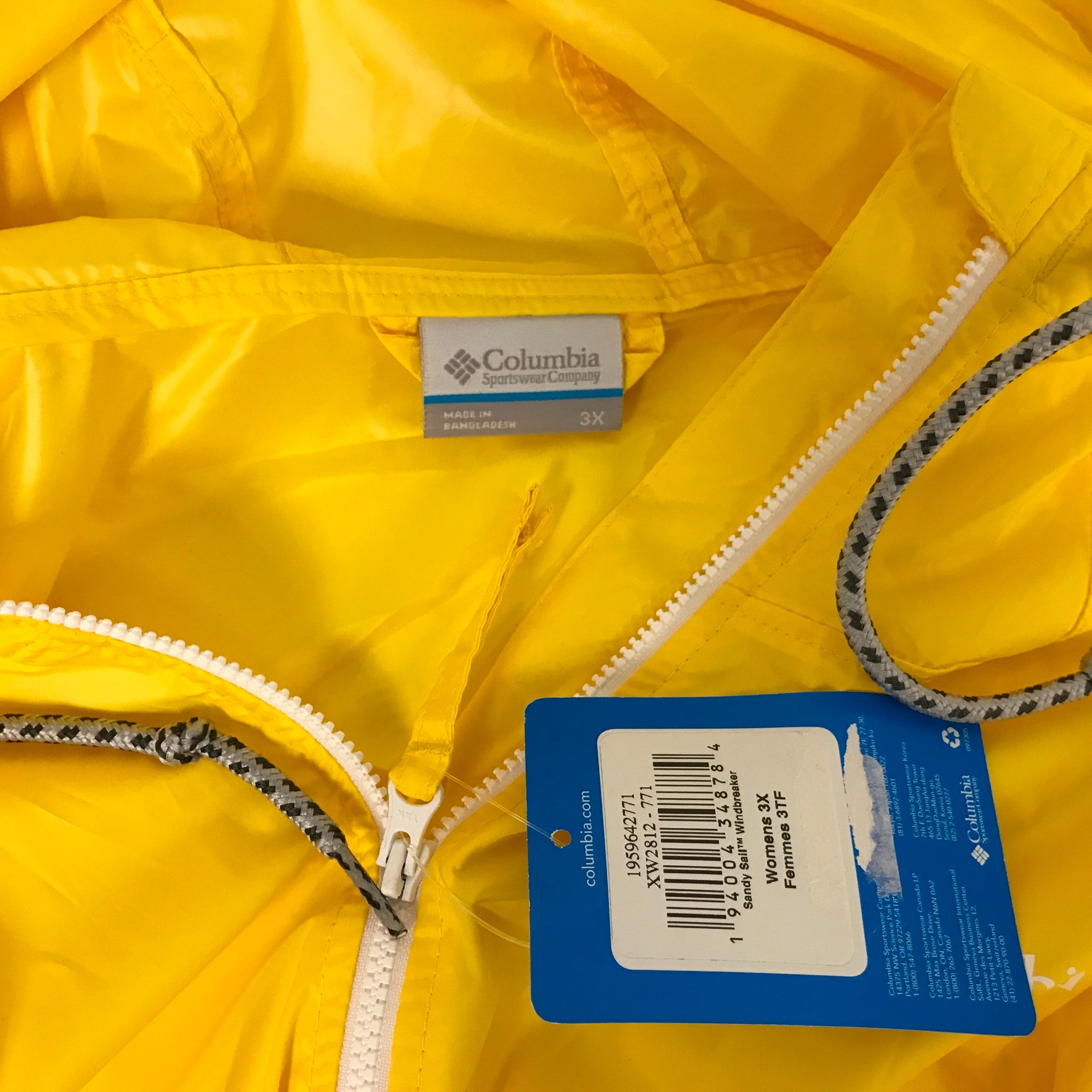 $90 Columbia Women's Sandy Sail Long Sleeve Hooded Windbreaker Yellow 3X Plus