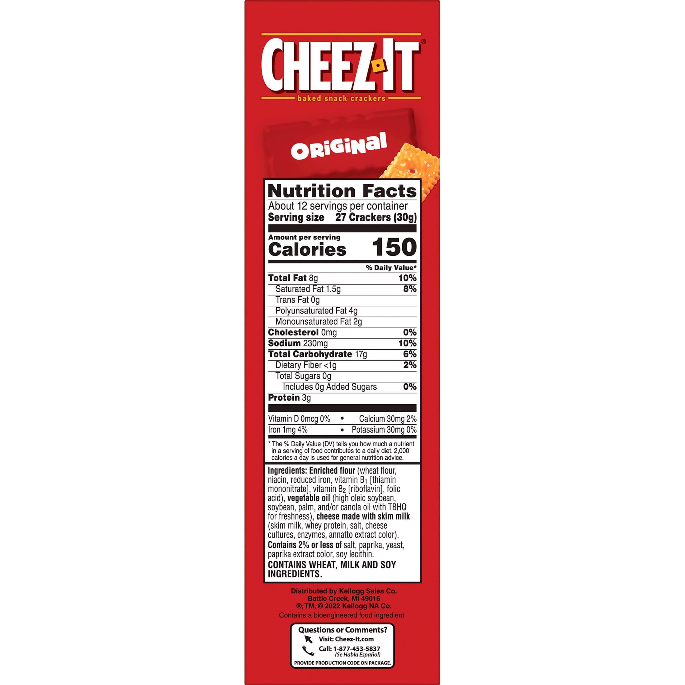 CHEEZ-IT ORIGINAL CHEESE CRACKERS BAKED SNACK 12.4 OZ SIZE