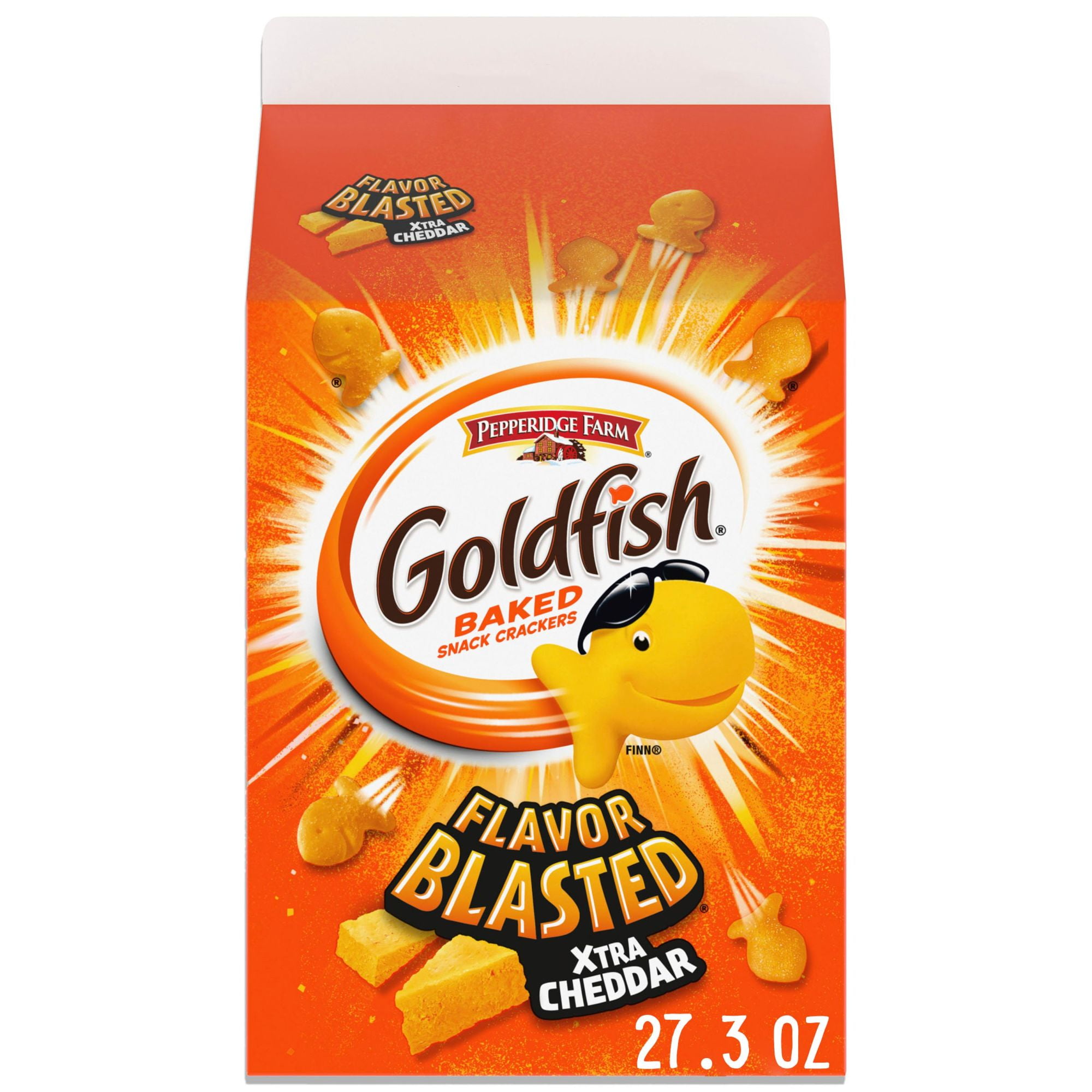 GOLDFISH FLAVOR BLASTED XTRA CHEDDAR CHEESE CRACKERS 27.3 OZ CARTON