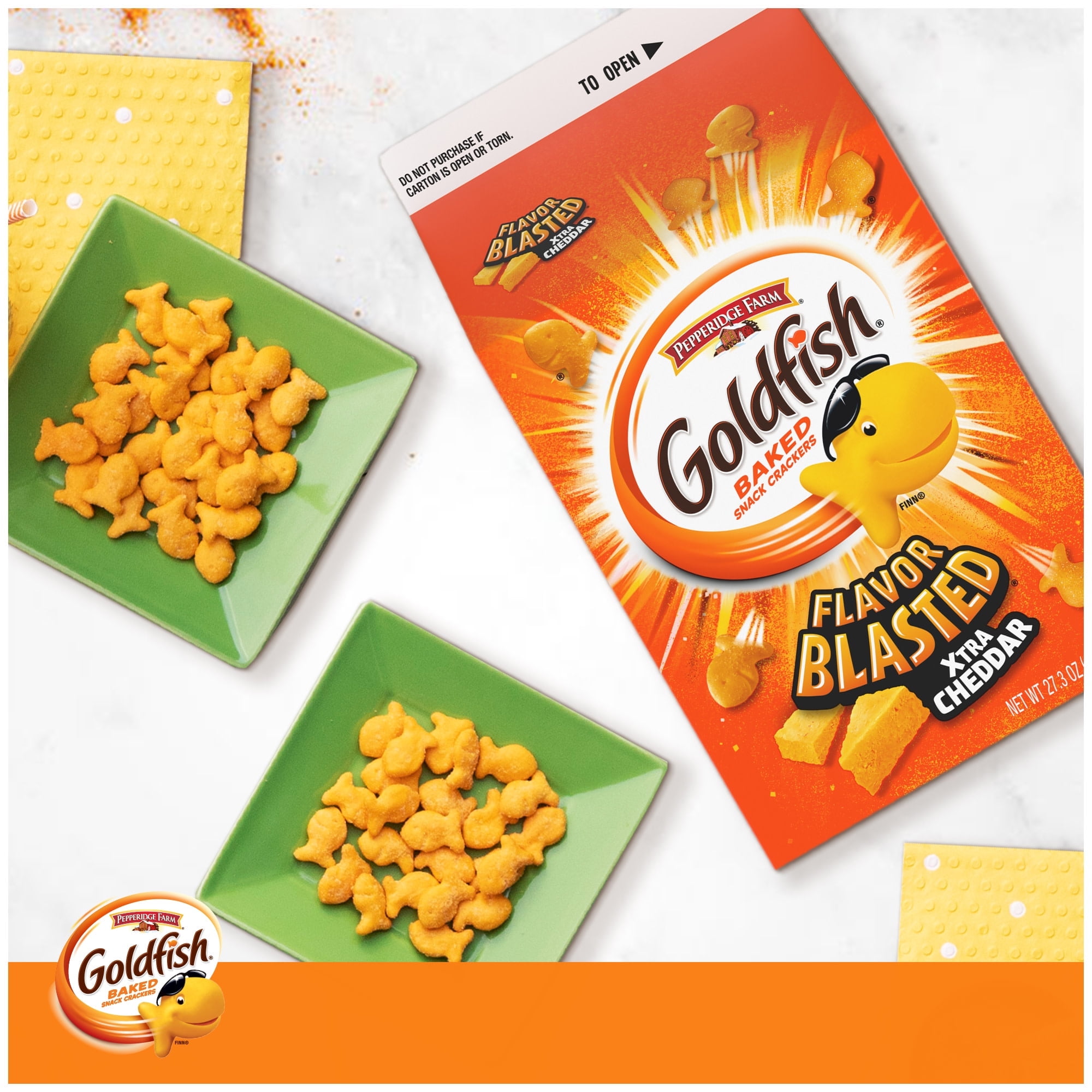 GOLDFISH FLAVOR BLASTED XTRA CHEDDAR CHEESE CRACKERS 27.3 OZ CARTON