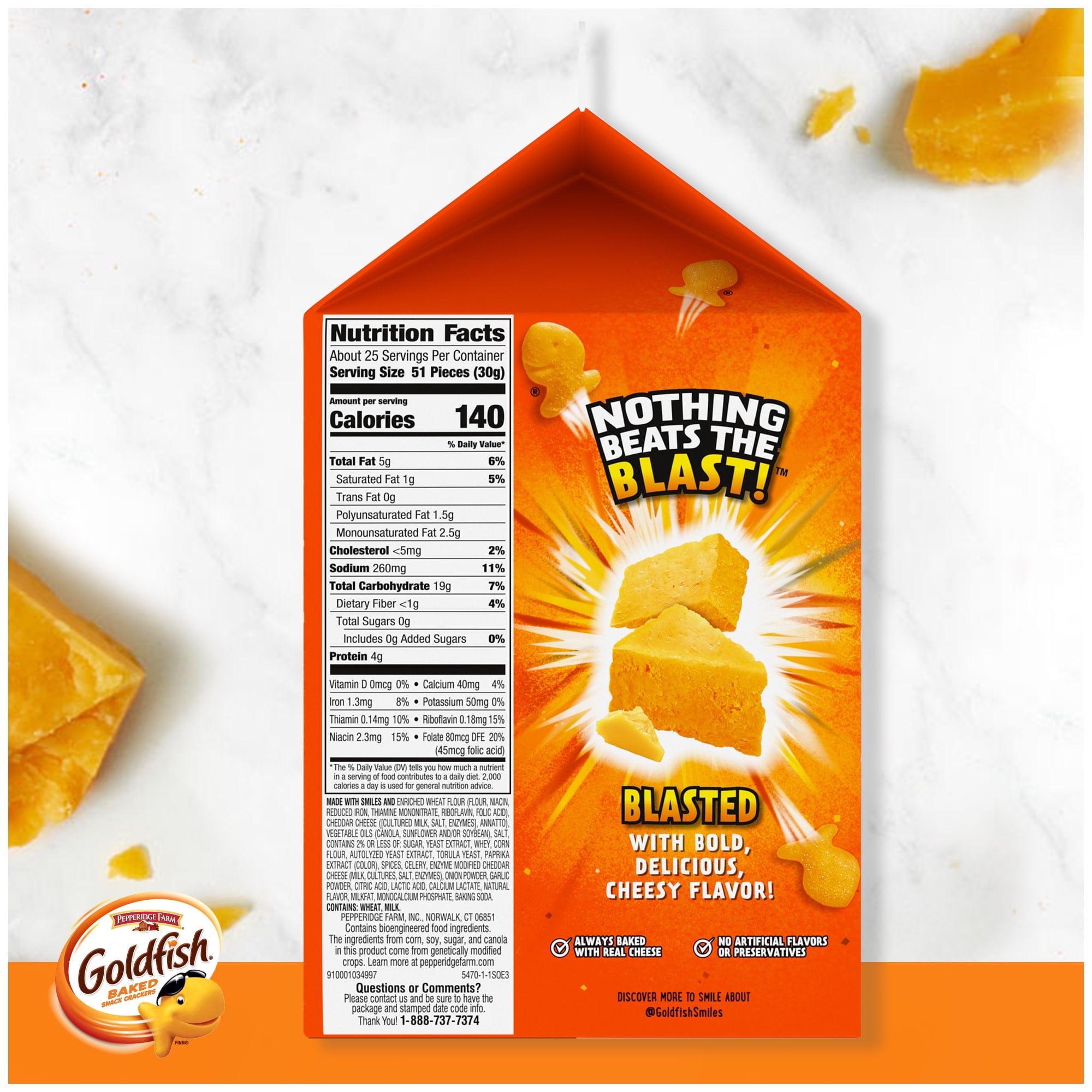 GOLDFISH FLAVOR BLASTED XTRA CHEDDAR CHEESE CRACKERS 27.3 OZ CARTON