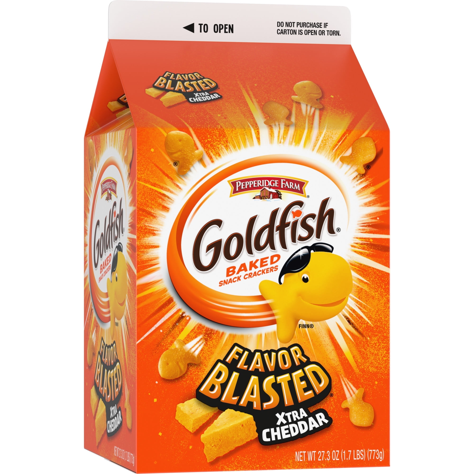 GOLDFISH FLAVOR BLASTED XTRA CHEDDAR CHEESE CRACKERS 27.3 OZ CARTON