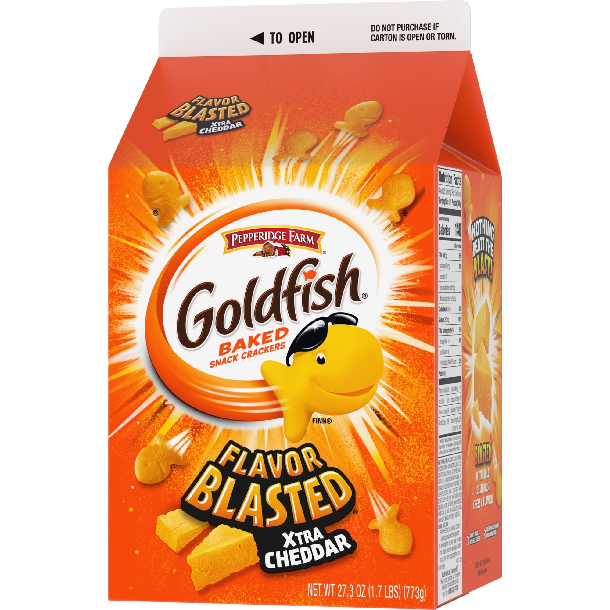 GOLDFISH FLAVOR BLASTED XTRA CHEDDAR CHEESE CRACKERS 27.3 OZ CARTON