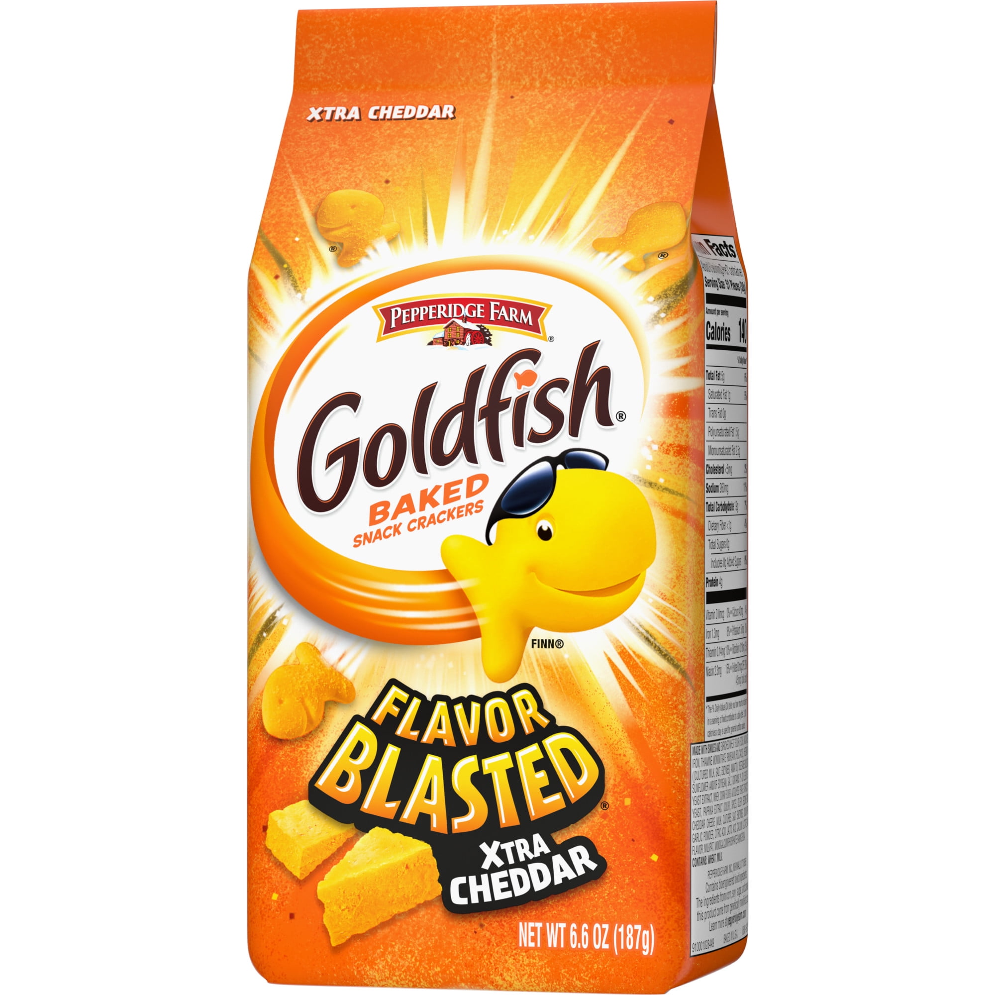 Goldfish Flavor Blasted Xtra Cheddar Cheese Crackers Baked Snack Crackers 6.6 oz Bag