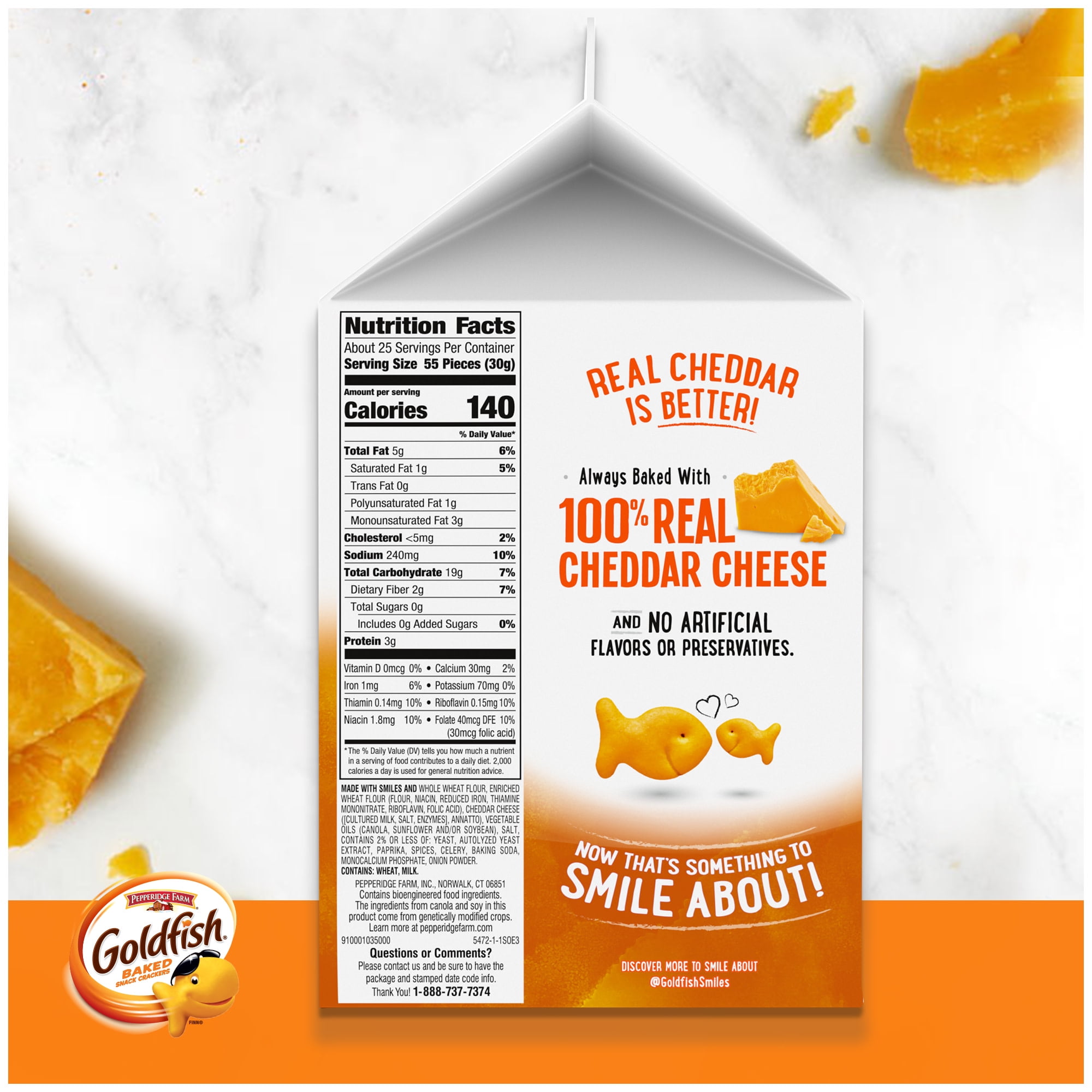 Goldfish Cheddar Cheese Crackers Baked with Whole Grain 27.3 oz Carton