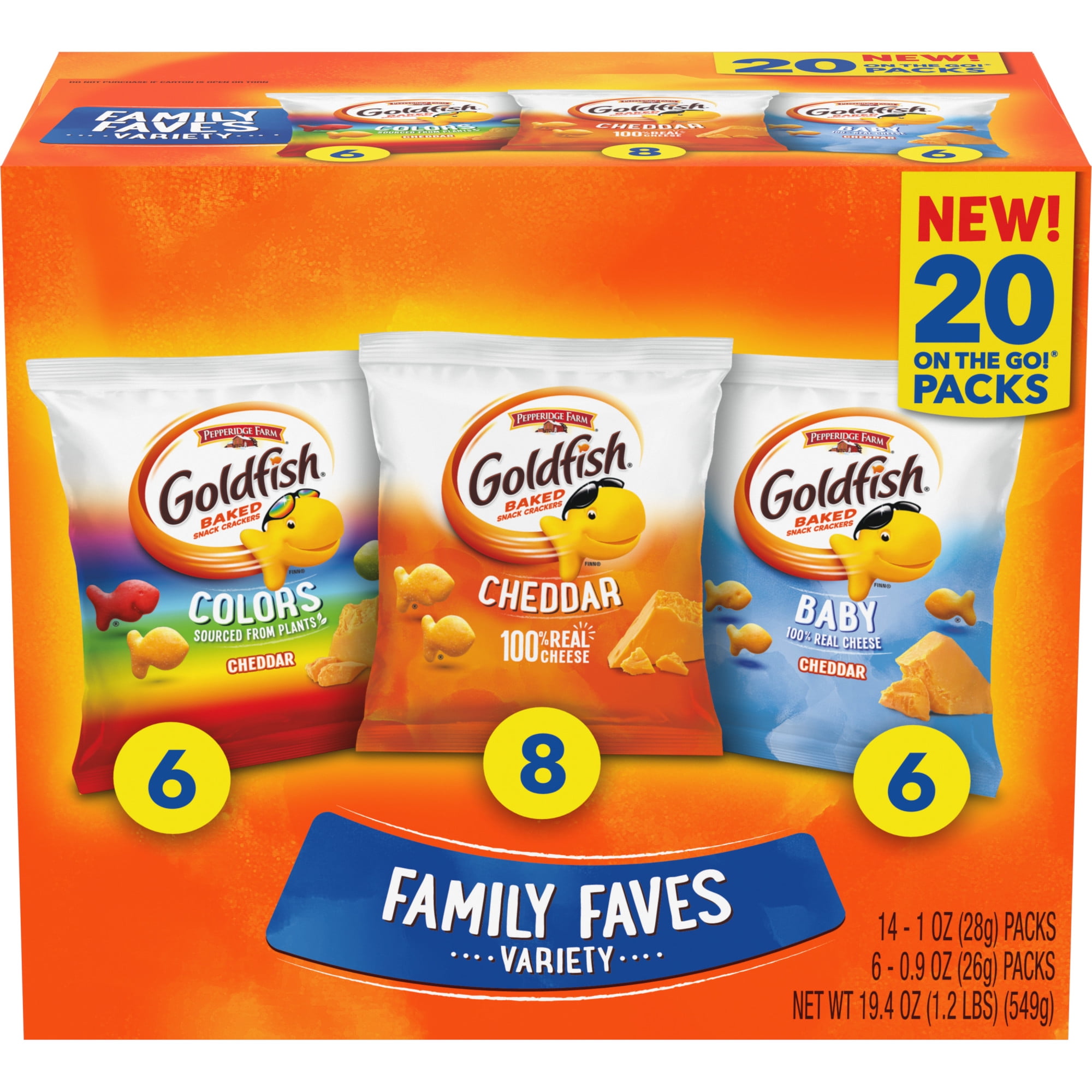 Goldfish Family Faves Cheddar Colors and Baby Crackers Snack Pack