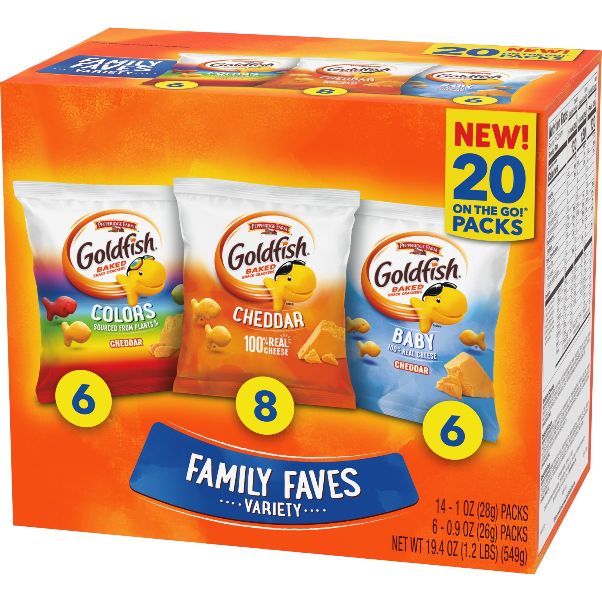 Goldfish Family Faves Cheddar Colors and Baby Crackers Snack Pack