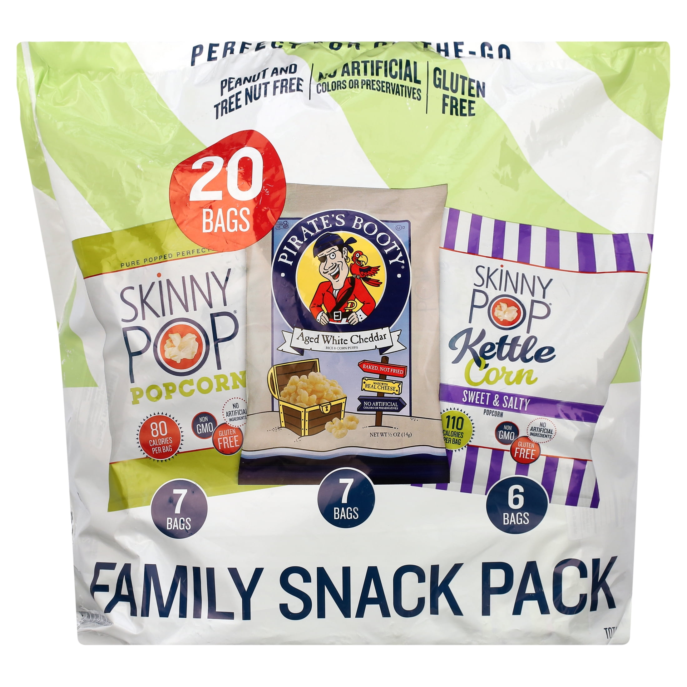 SkinnyPop and Pirate's Booty Gluten Free Variety Pack 0.5 oz Snack Size Bags 20 Count