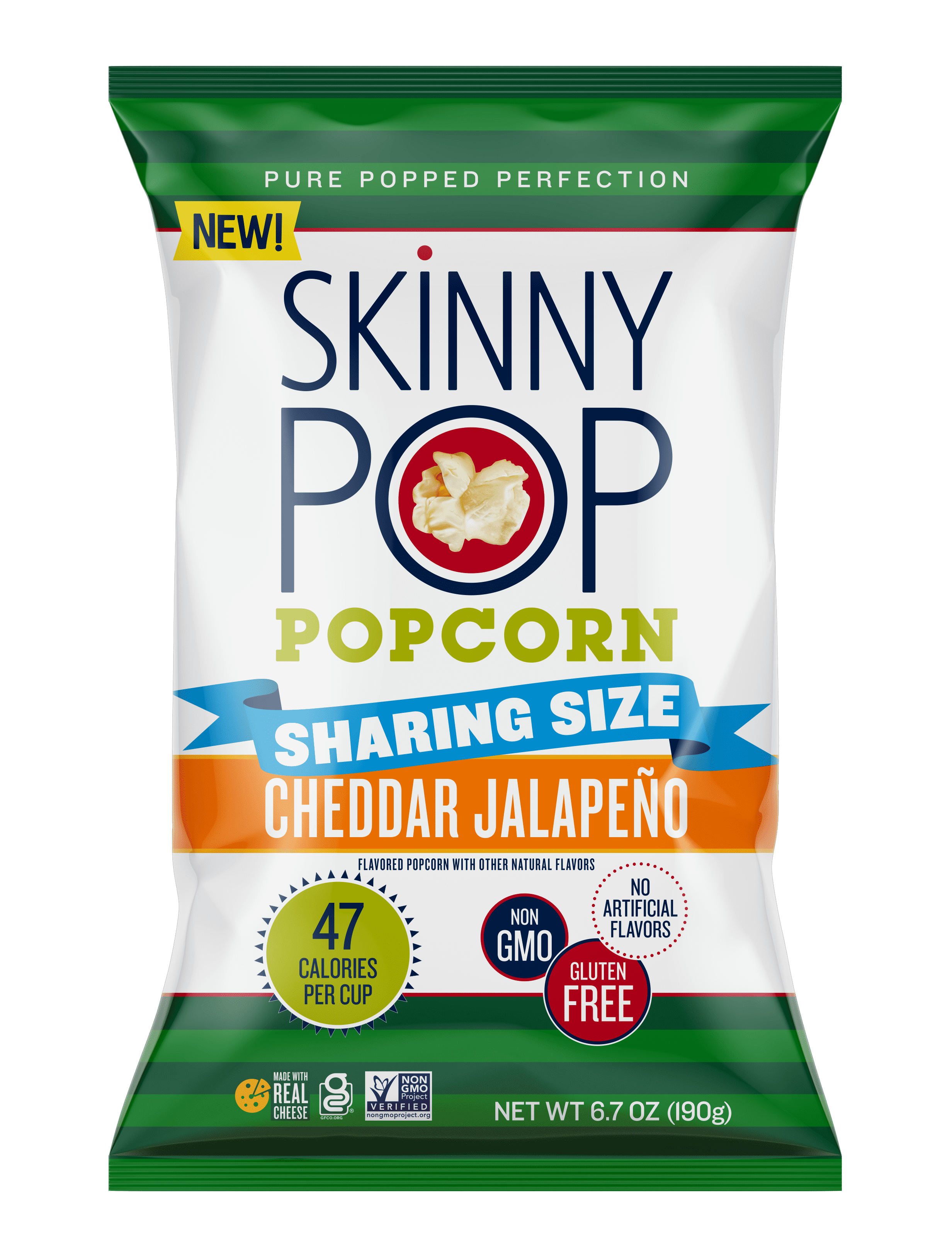 SkinnyPop Gluten Free Cheddar Jalapeño Popcorn 6.7 oz Sharing Size Bag