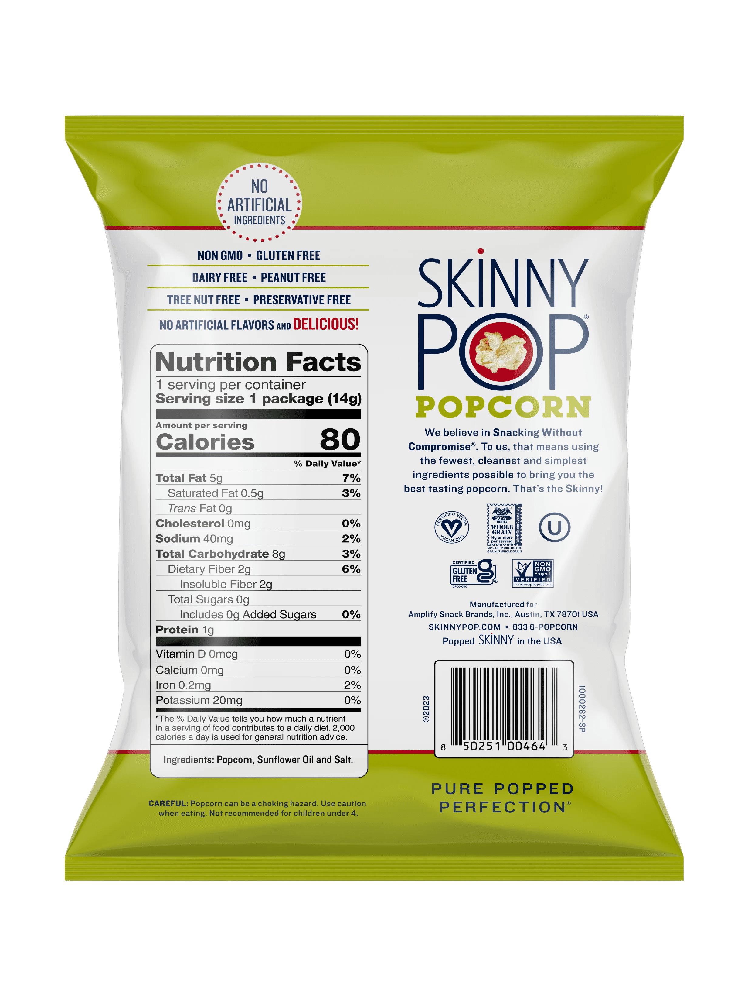 SkinnyPop Gluten Free Original Popcorn 0.5 oz Snack Size Bags 10 Count