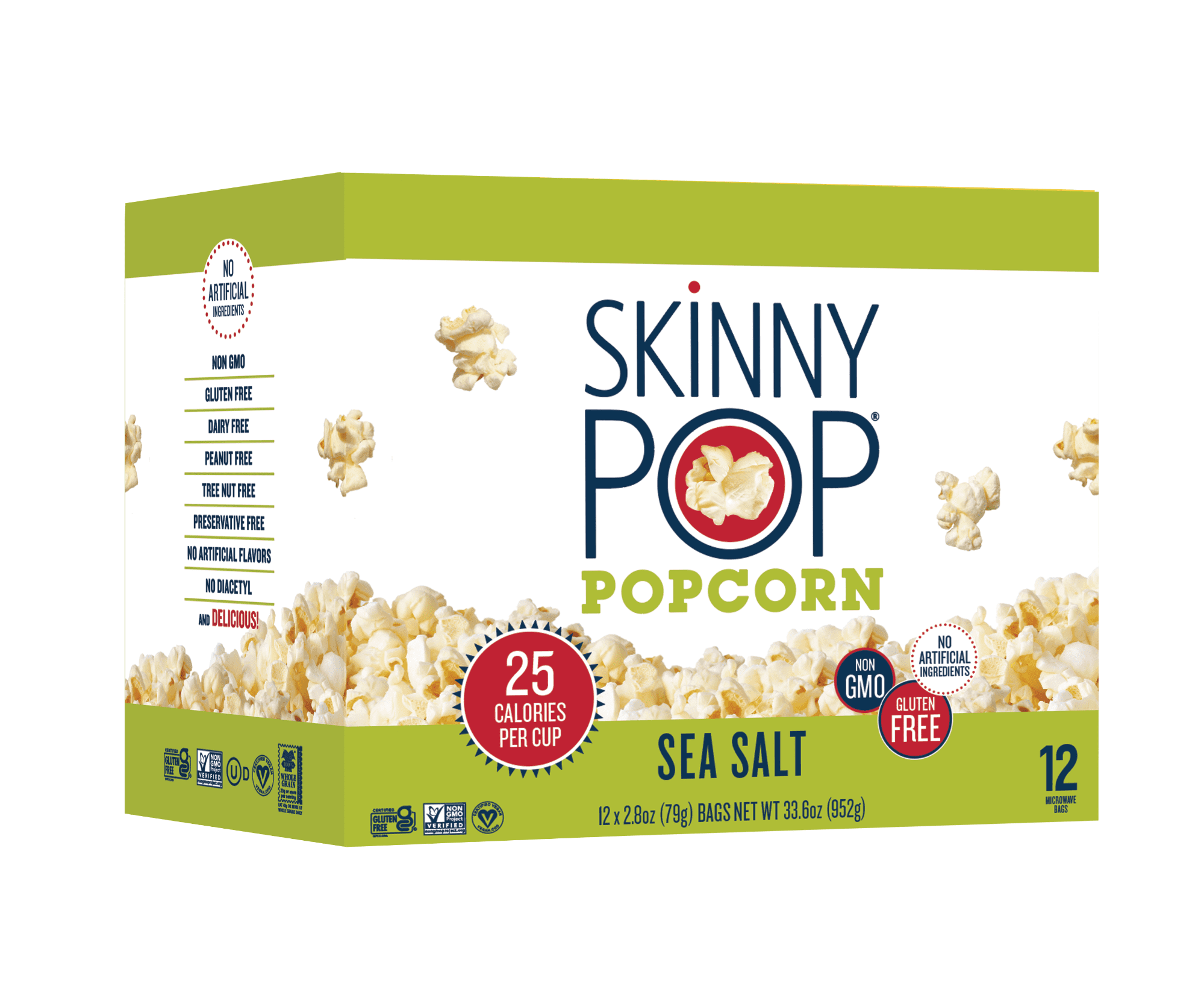 SkinnyPop Gluten Free Sea Salt Microwave Popcorn 2.8 oz 12 Count