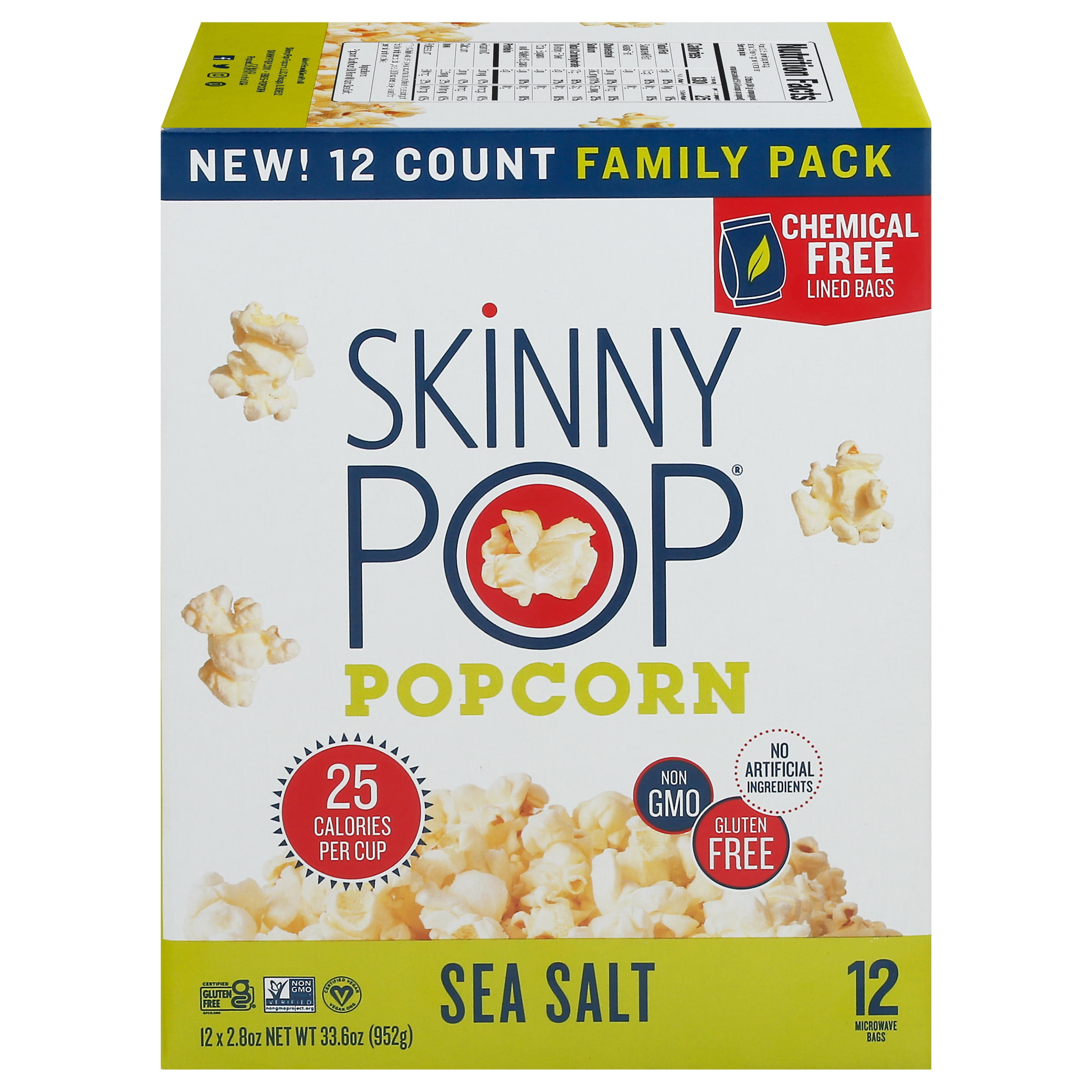 SkinnyPop Gluten Free Sea Salt Microwave Popcorn 2.8 oz 12 Count