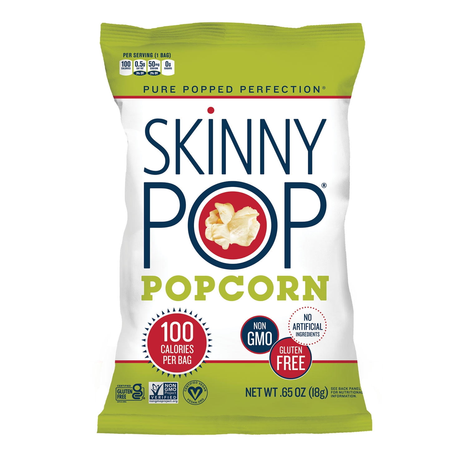 SkinnyPop Original Popcorn Snack Bags 0.65 oz 28 ct for Healthy Snacking