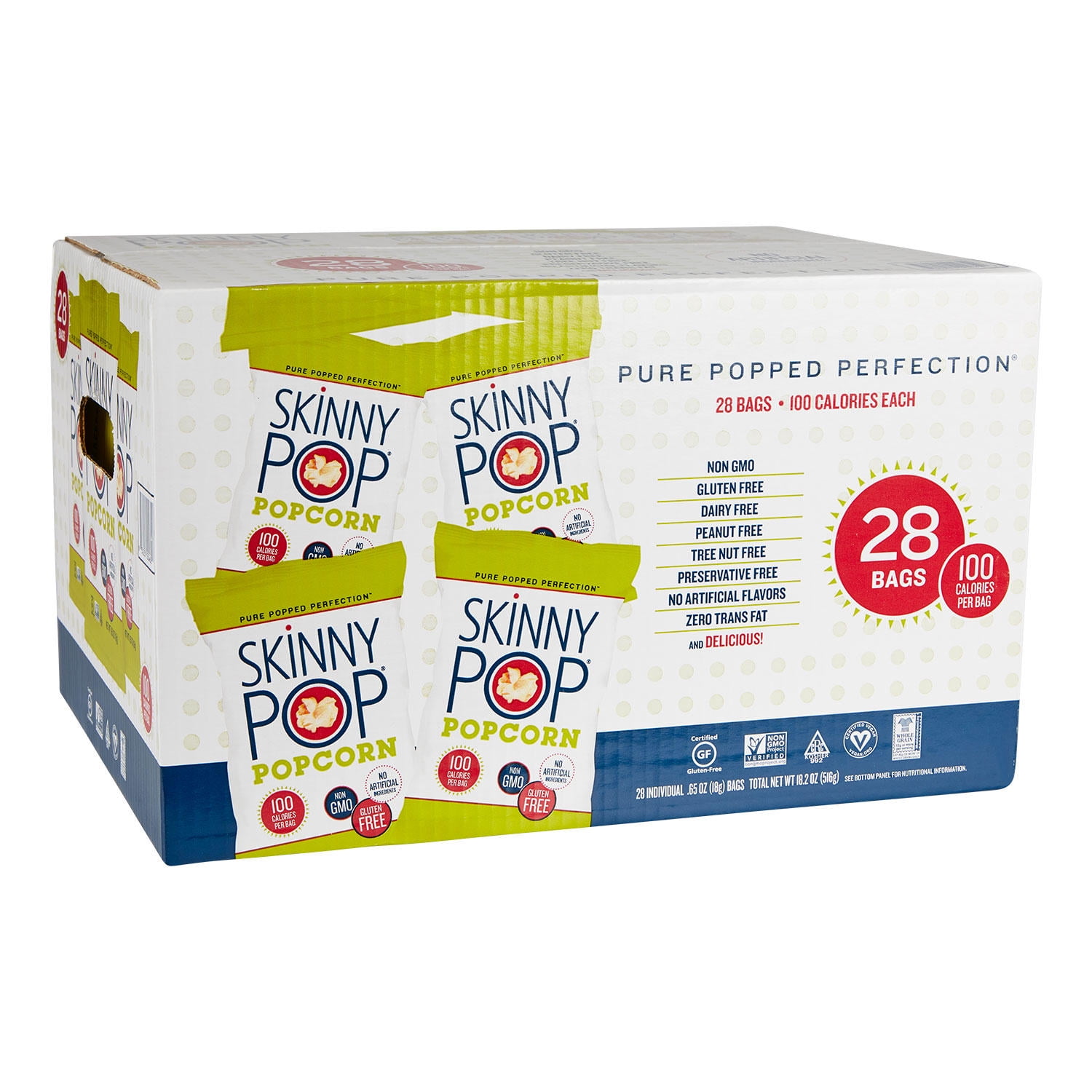 SkinnyPop Original Popcorn Snack Bags 0.65 oz 28 ct for Healthy Snacking