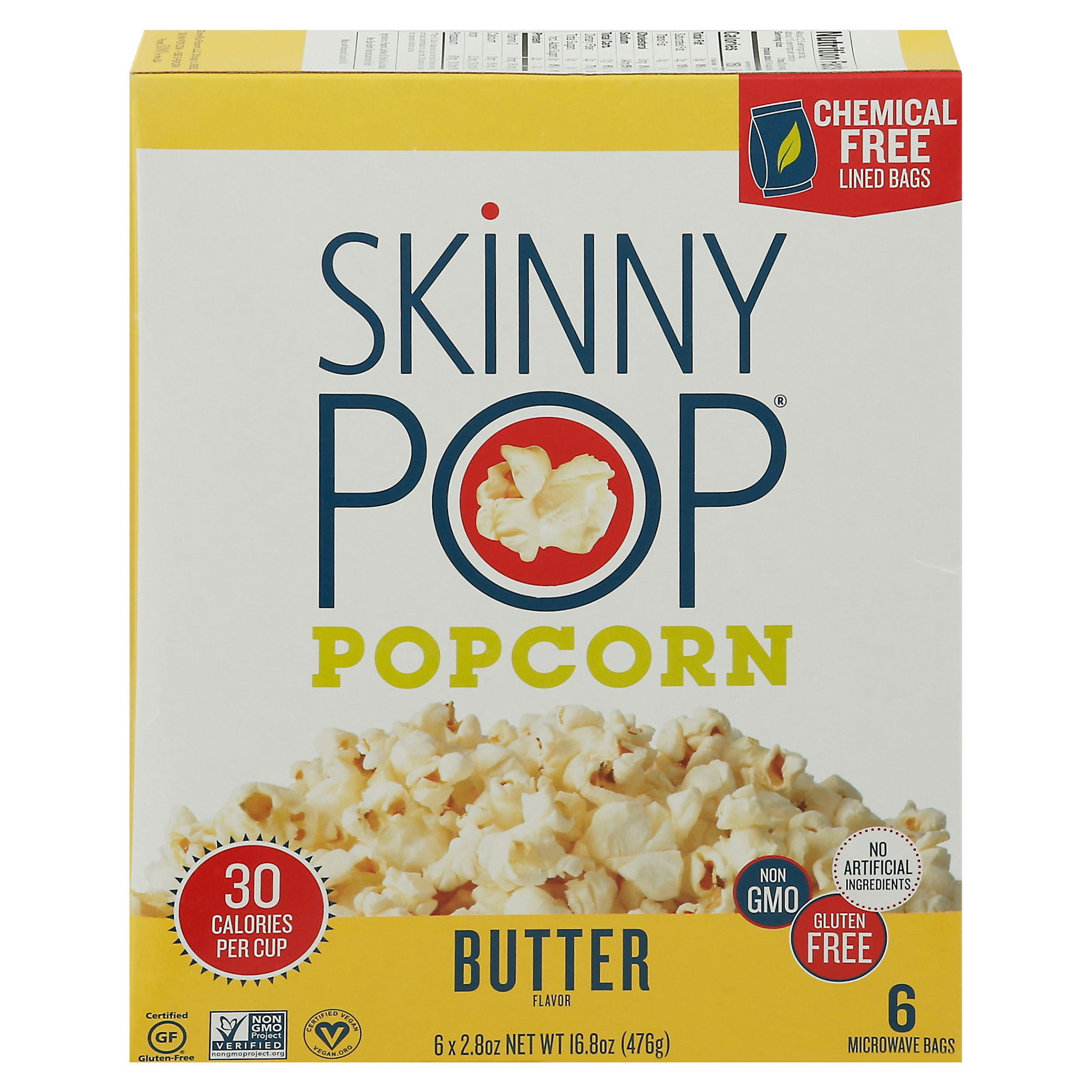 Skinny Pop Butter Popcorn Micro Bag 16.8 oz Pack of 6