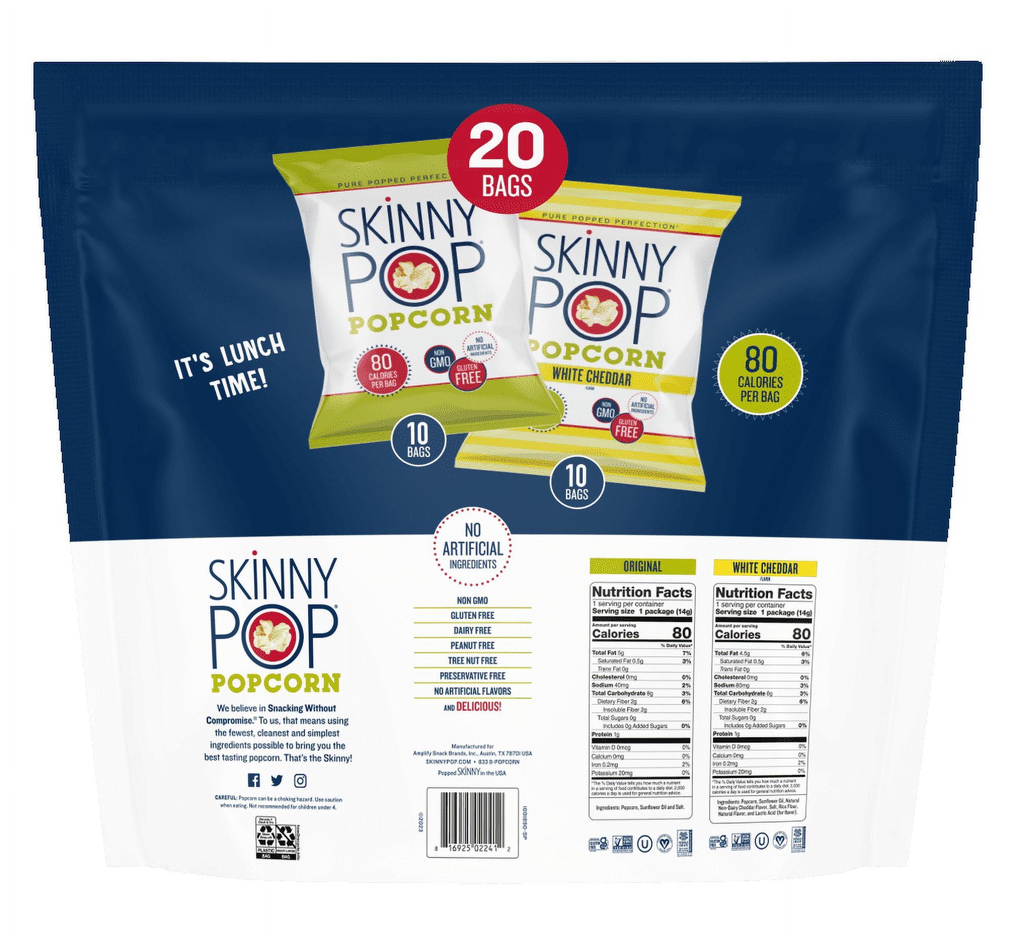 SkinnyPop Gluten Free Original White Cheddar Popcorn Variety Pack 20 Count