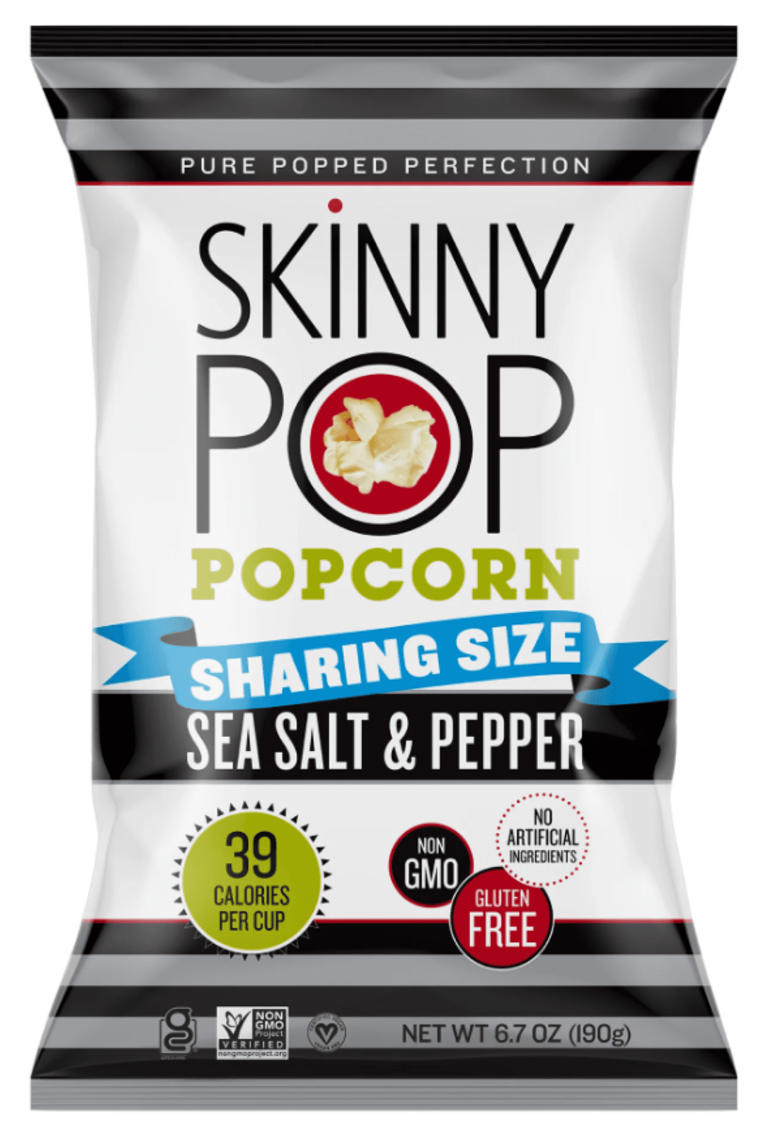 SkinnyPop Gluten Free Sea Salt and Black Pepper Popcorn 6.7 oz Sharing Size Bag