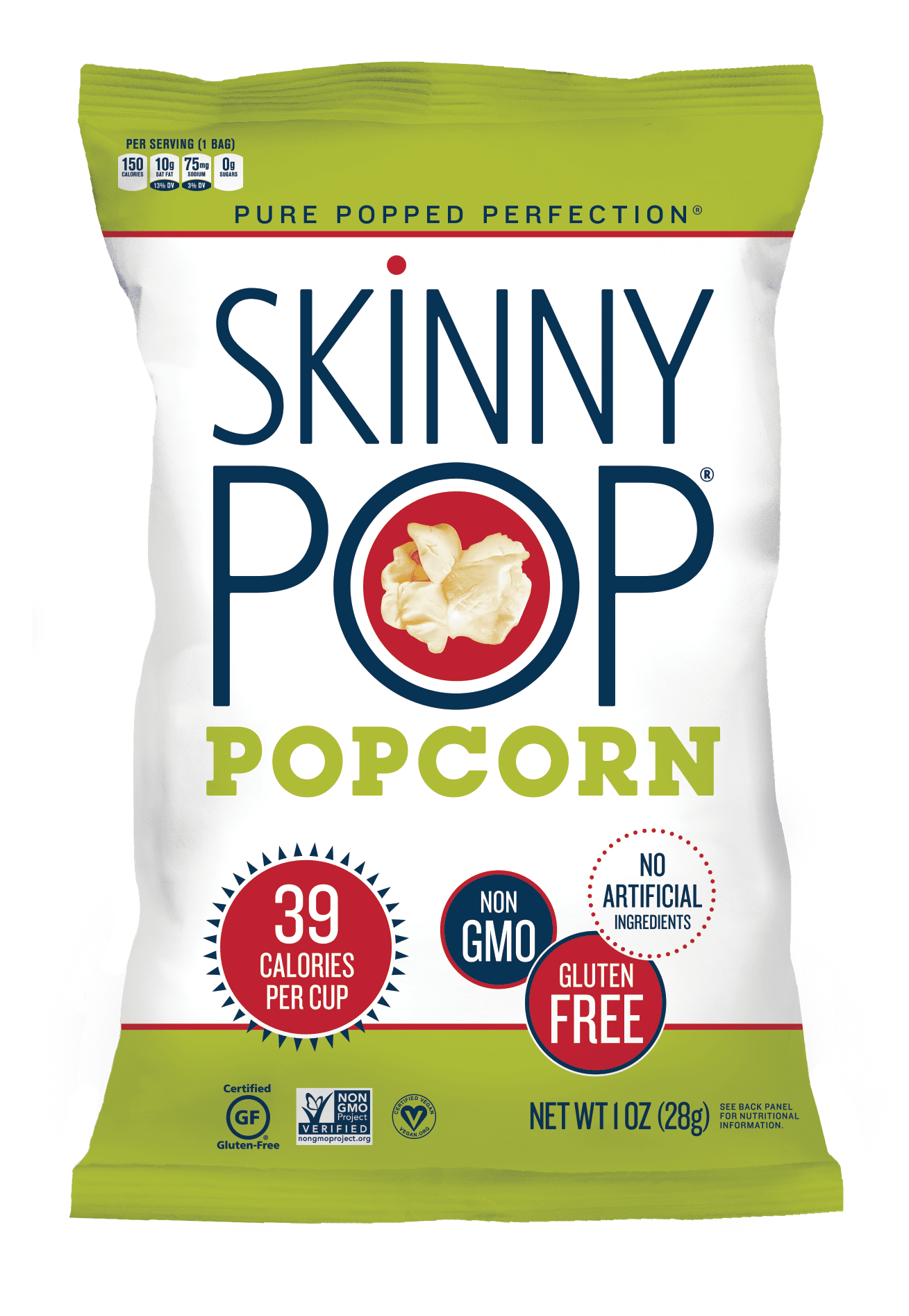 SkinnyPop Original Popcorn Gluten Free Non-GMO 1 Oz