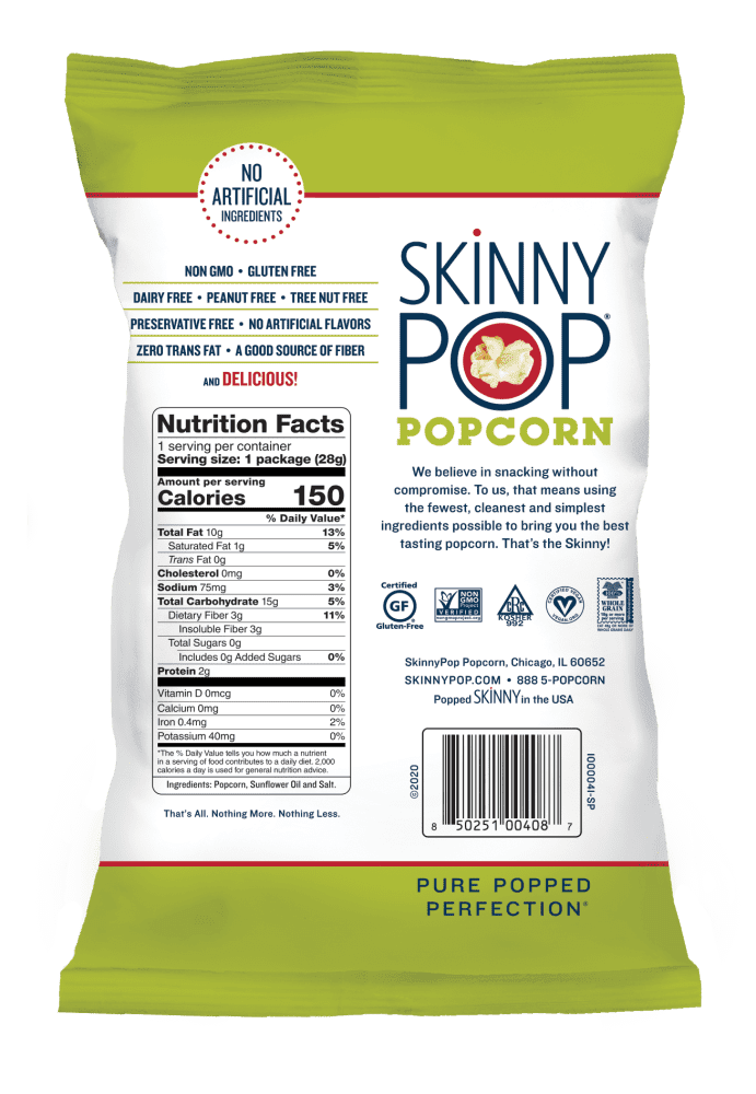 SkinnyPop Original Popcorn Gluten Free Non-GMO 1 Oz