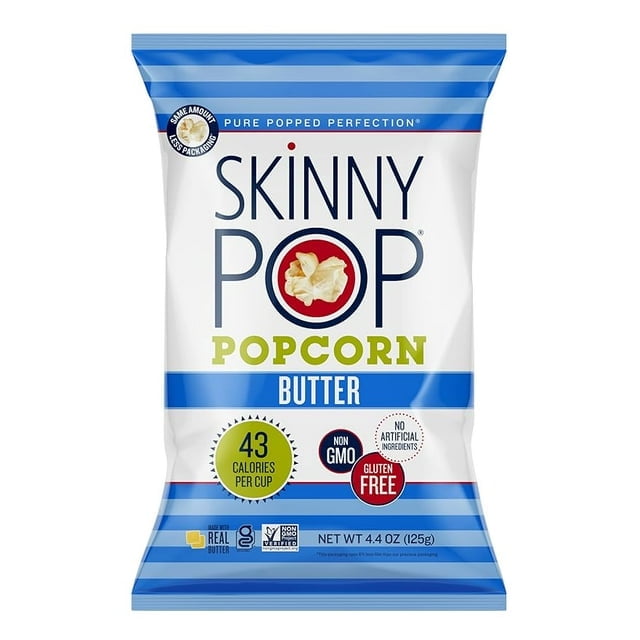 SkinnyPop Butter Popcorn Gluten Free Non-GMO Healthy Snacks 4.4oz Bag