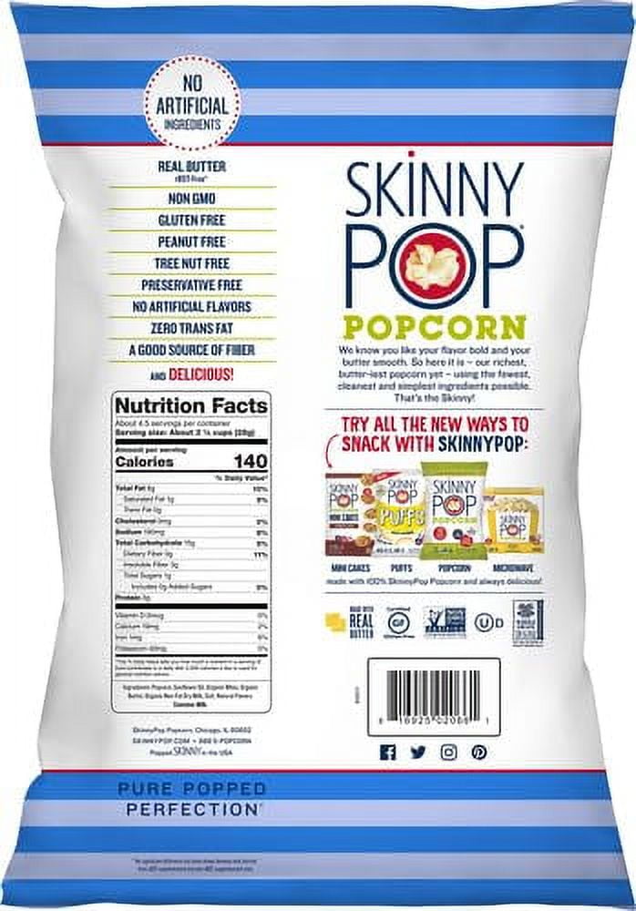 SkinnyPop Butter Popcorn Gluten Free Non-GMO Healthy Snacks 4.4oz Bag