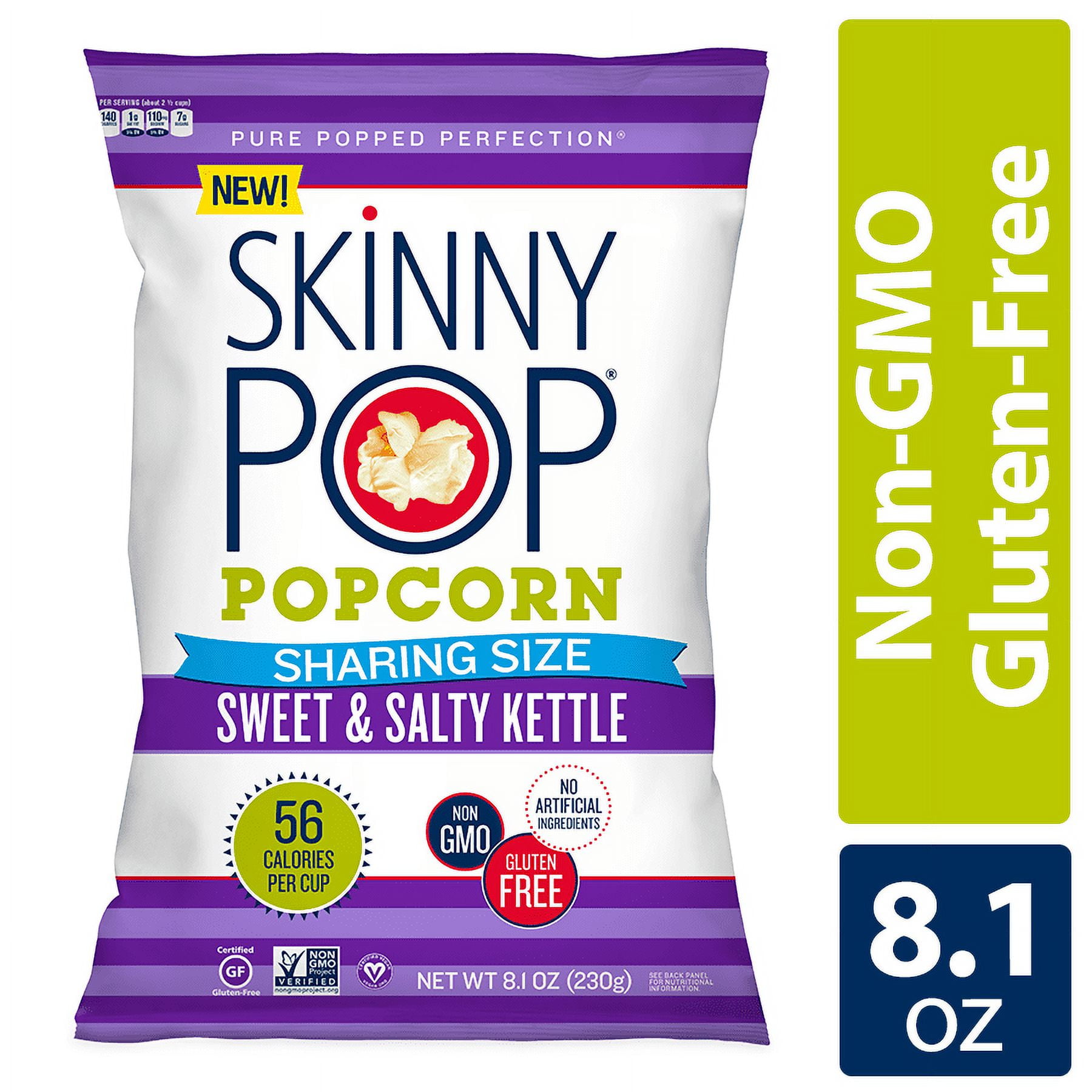 SkinnyPop Sweet Salty Kettle Corn Popcorn Share Size Bag Gluten Free 8.1 oz