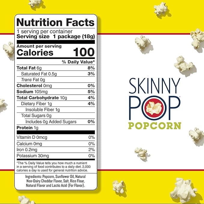 SkinnyPop Gluten Free Dairy Free White Cheddar Popcorn Snack Packs 6 Count