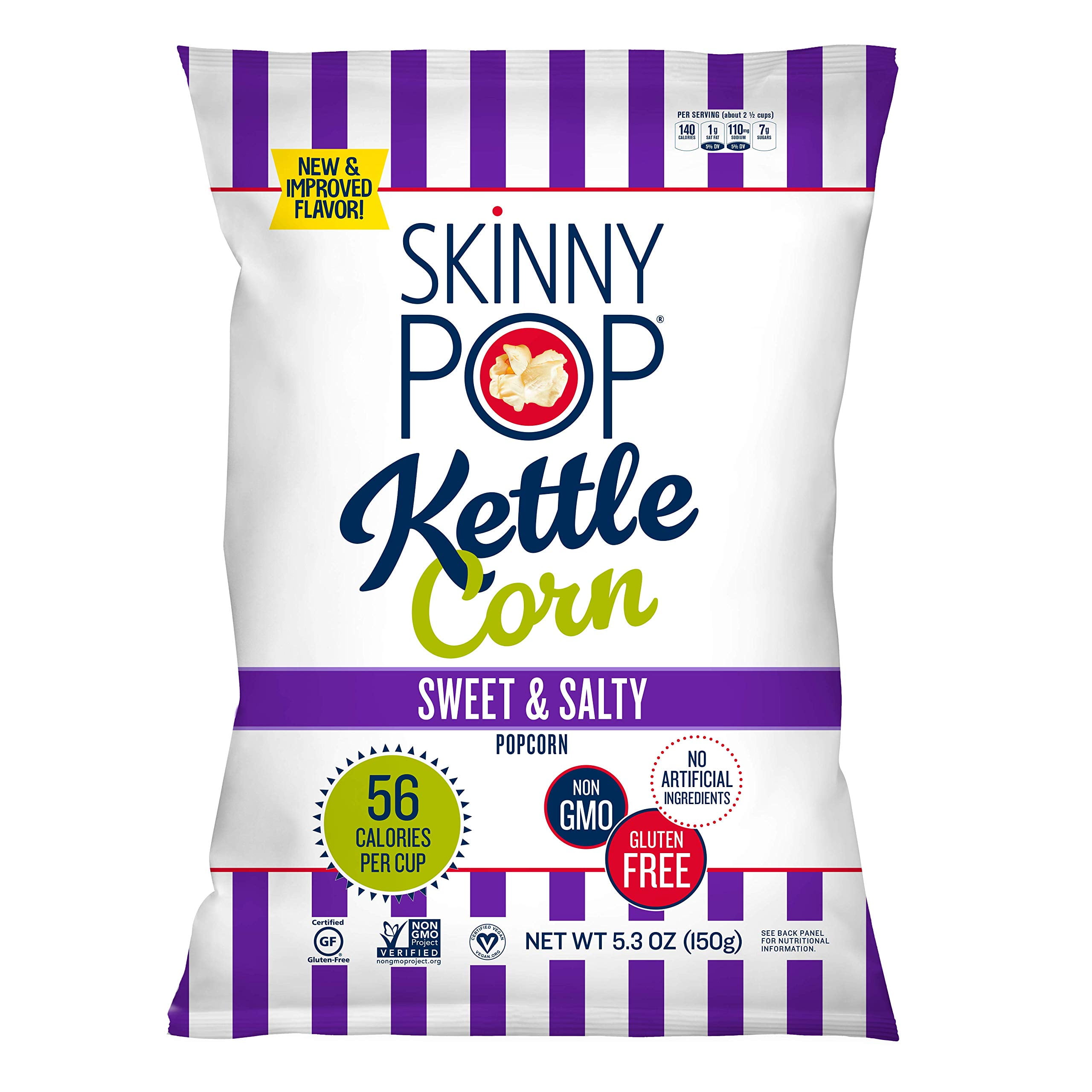 Skinnypop Sweet Salty Kettle Popcorn Gluten Free Vegan Non-Gmo Healthy Snacks Skinny Pop 5.3oz Bag