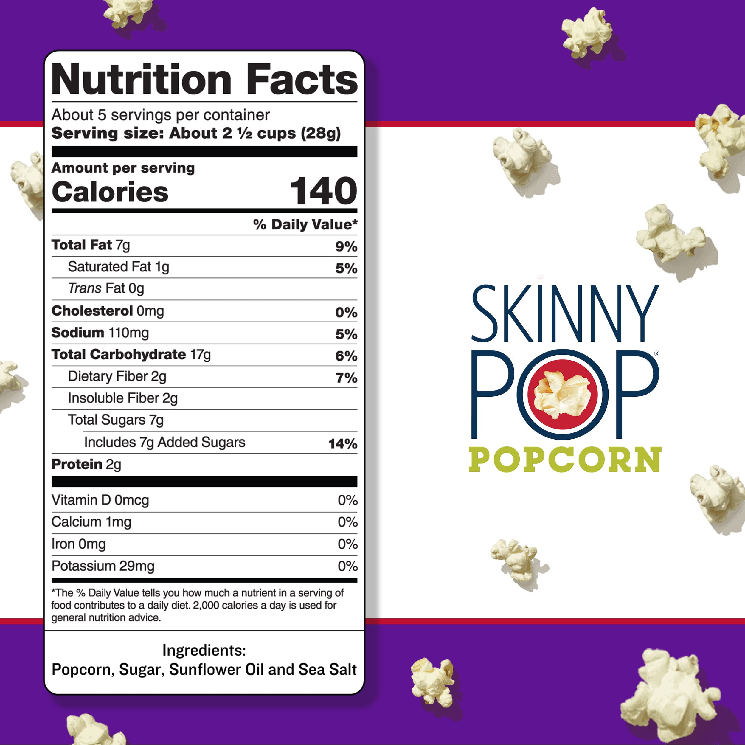 Skinnypop Sweet Salty Kettle Popcorn Gluten Free Vegan Non-Gmo Healthy Snacks Skinny Pop 5.3oz Bag