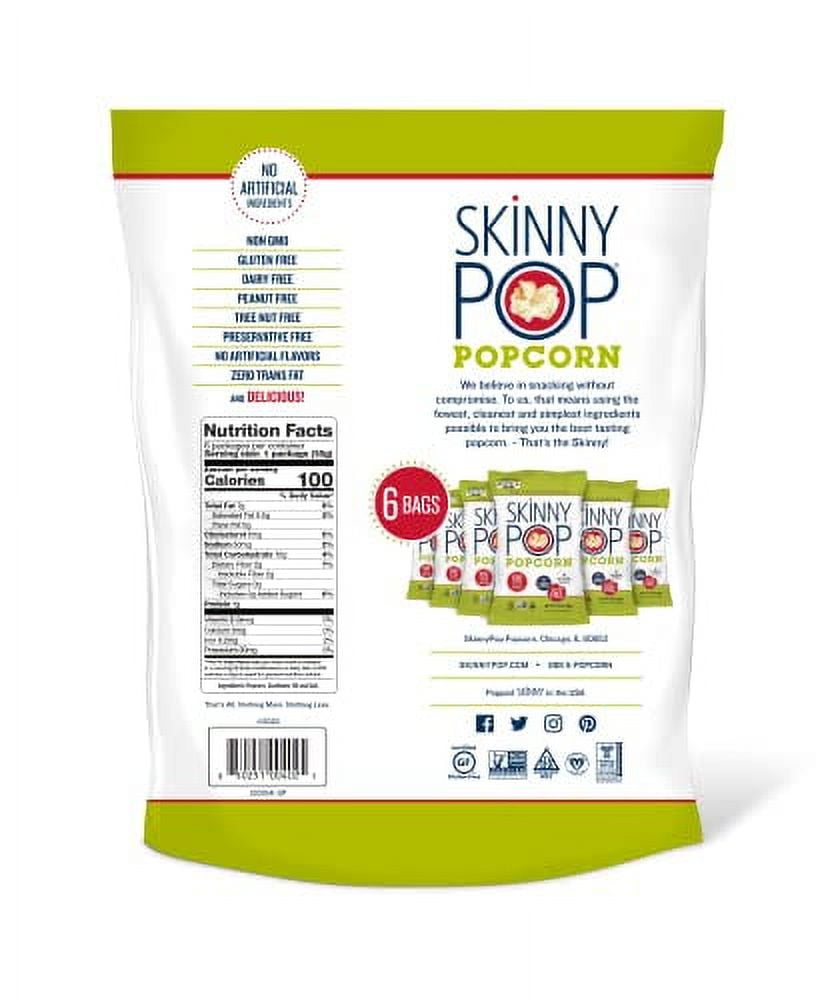 SkinnyPop Popcorn Gluten Free Dairy Free Non-GMO Healthy Snacks 6 Skinny Pop Original Popcorn Snack Packs 0.65oz