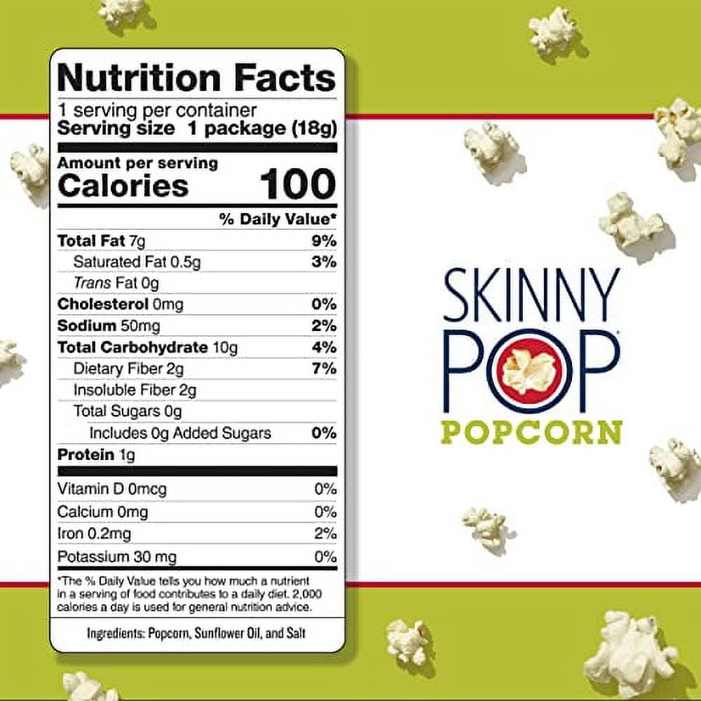 SkinnyPop Popcorn Gluten Free Dairy Free Non-GMO Healthy Snacks 6 Skinny Pop Original Popcorn Snack Packs 0.65oz