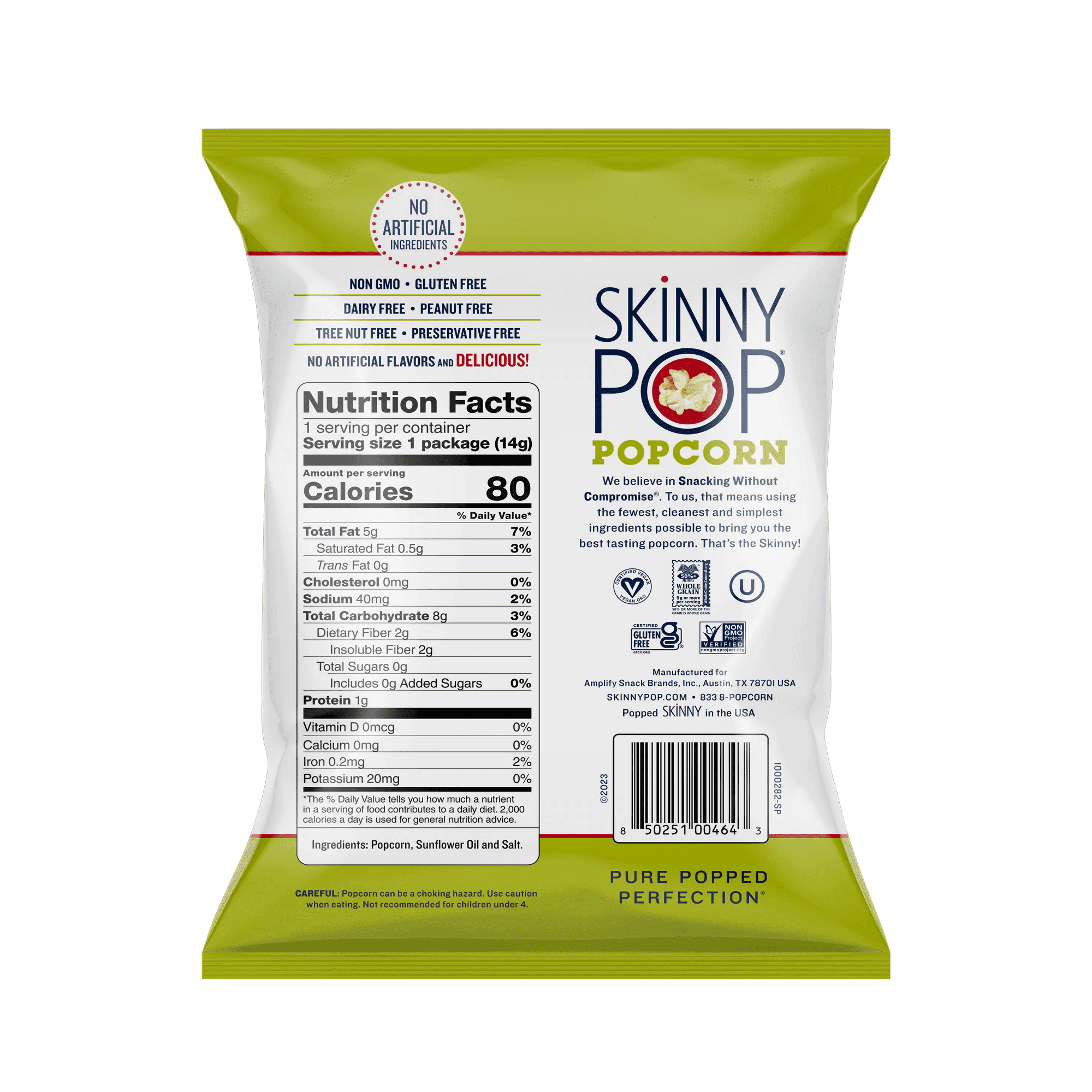 SkinnyPop Original Popcorn Gluten-Free Snack-Size Bags 0.5 oz 10 Count