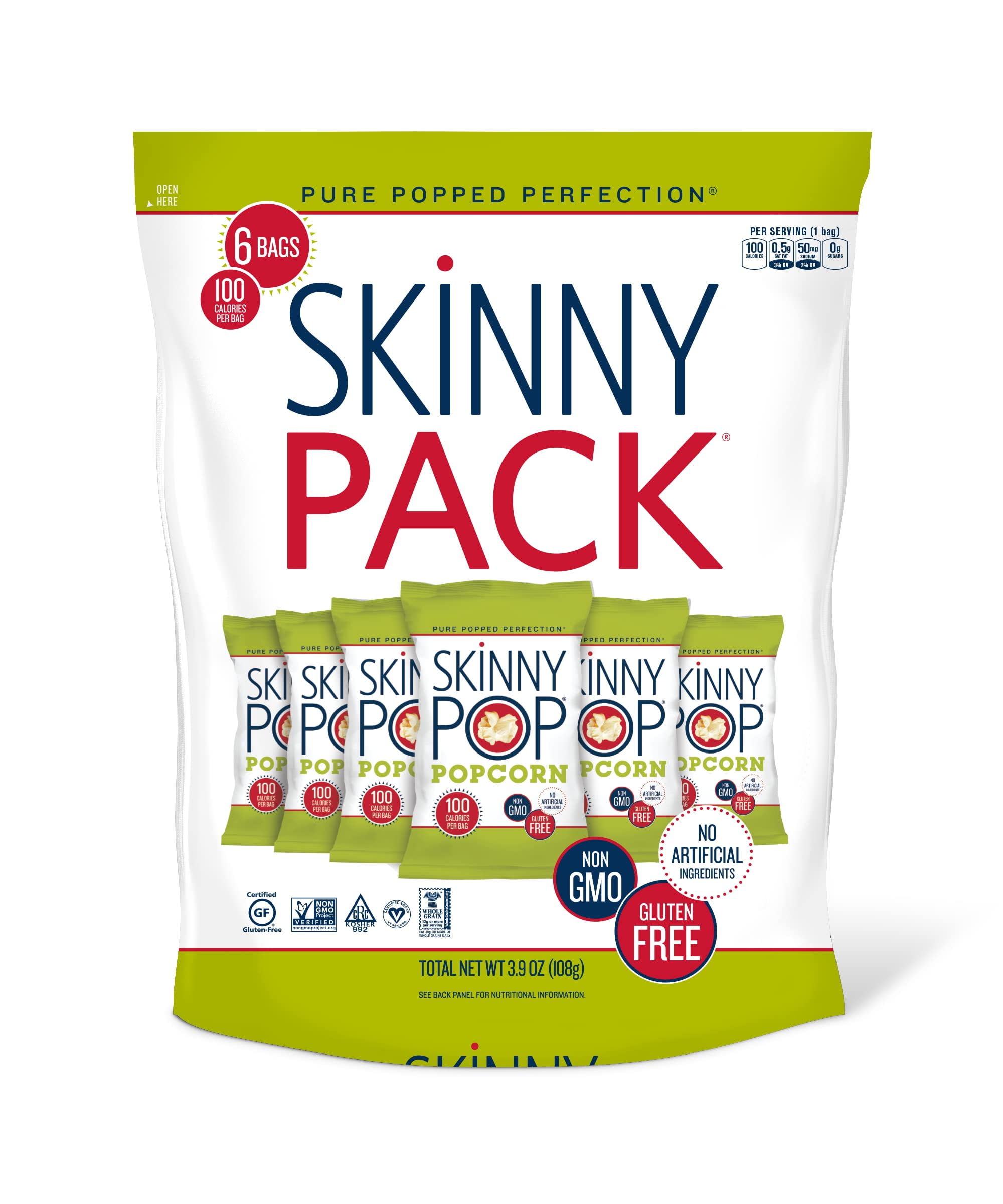 SkinnyPop Popcorn Gluten Free Dairy Free Non-GMO Healthy Snacks Skinny Pop Original Popcorn Snack Packs