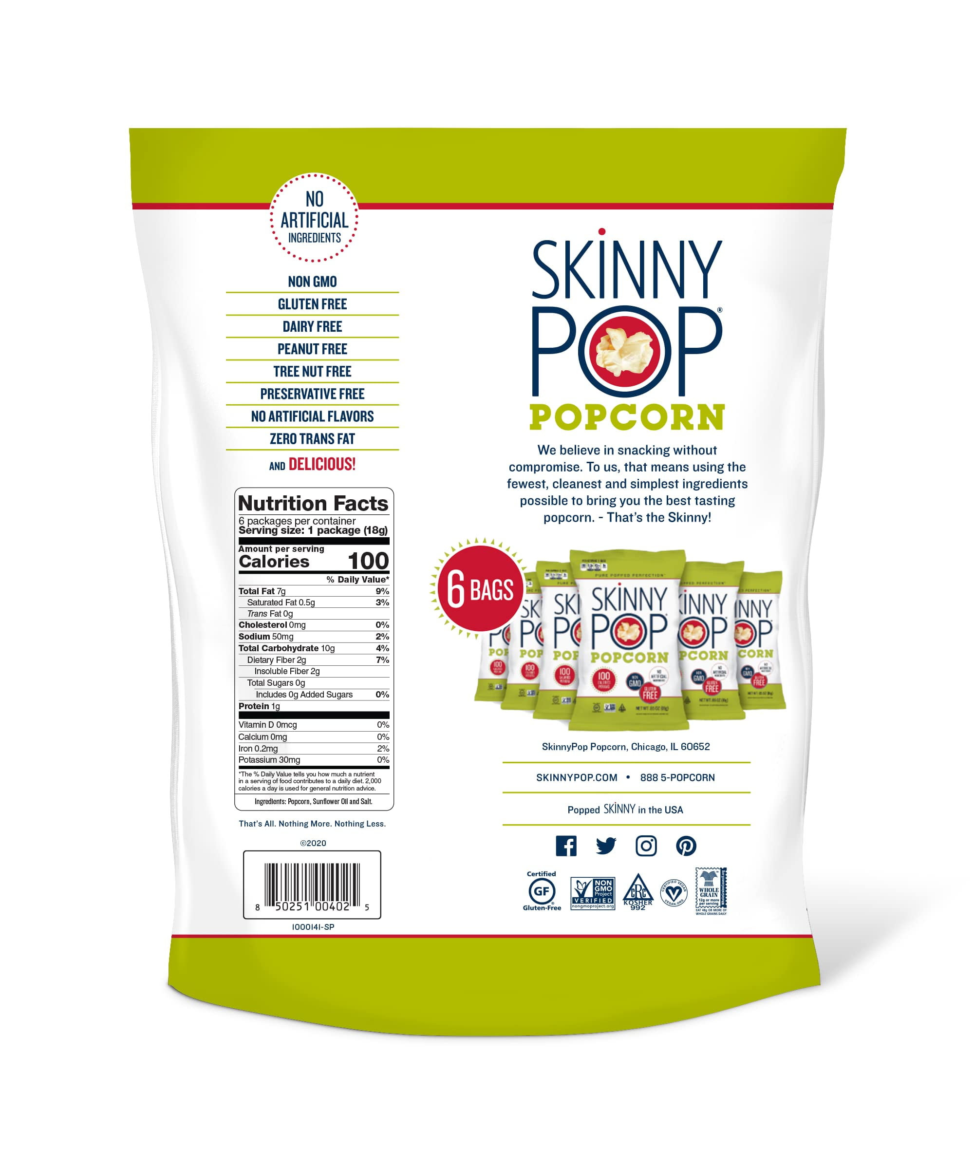 SkinnyPop Popcorn Gluten Free Dairy Free Non-GMO Healthy Snacks Skinny Pop Original Popcorn Snack Packs