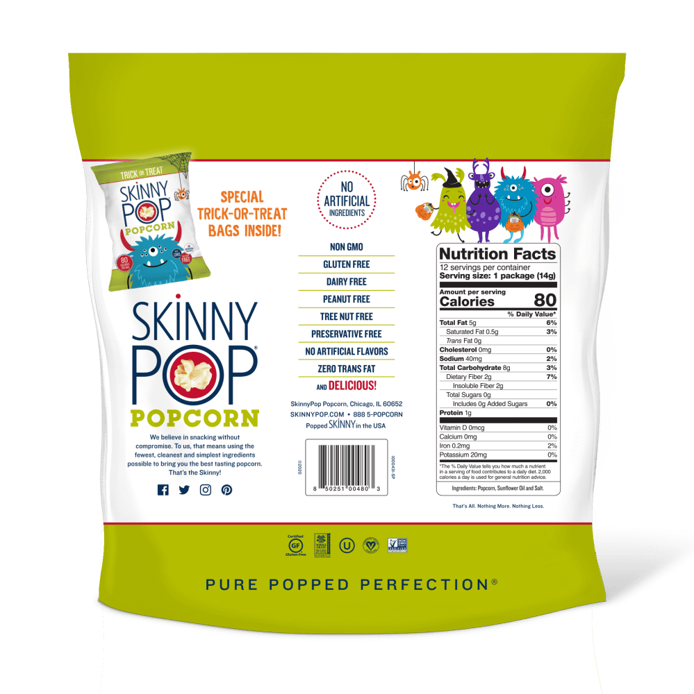 SkinnyPop Original Halloween Snack Pack Gluten-Free 12 Count 0.5 oz