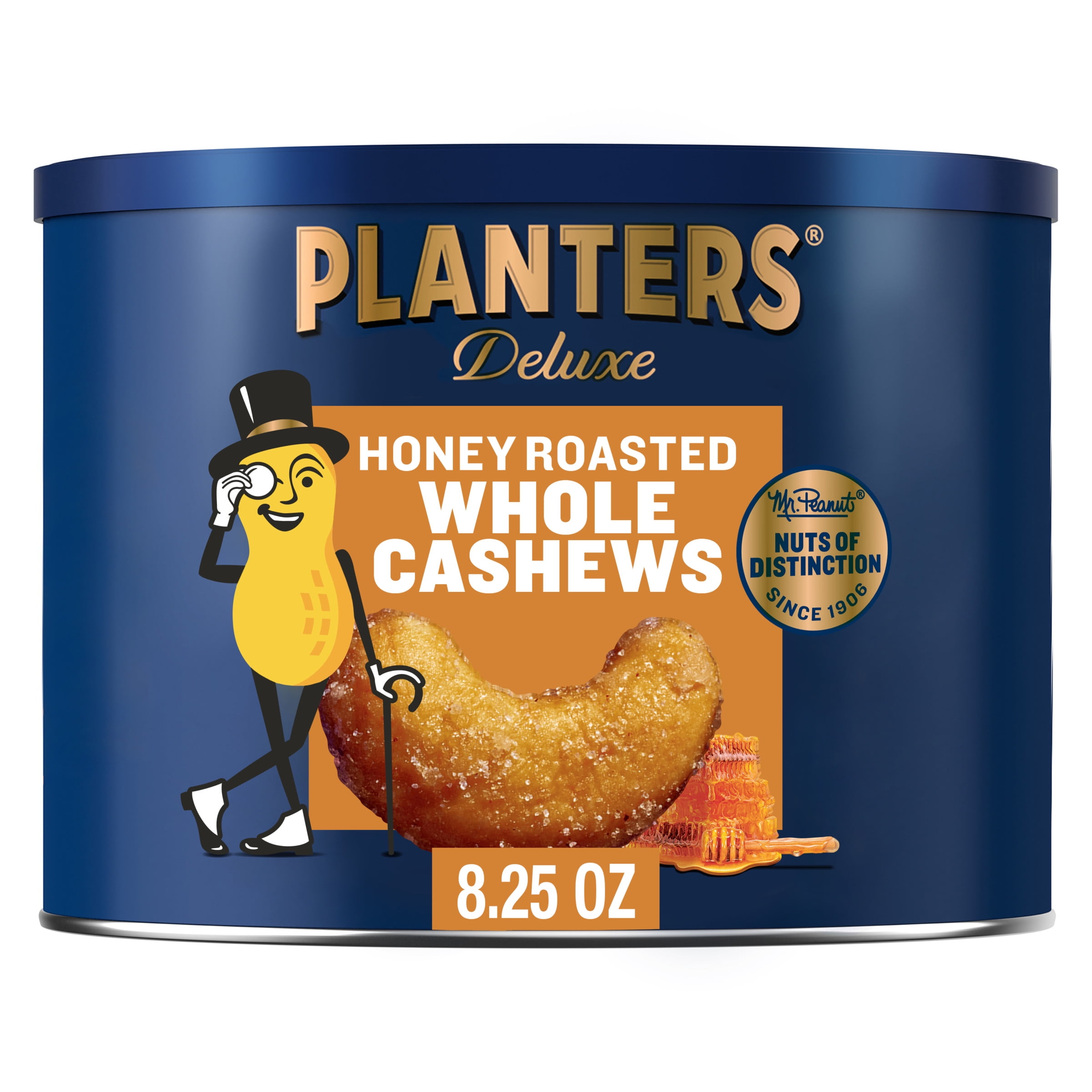 PLANTERS HONEY ROASTED WHOLE CASHEWS SWEET SALTY 8.25OZ CANISTER