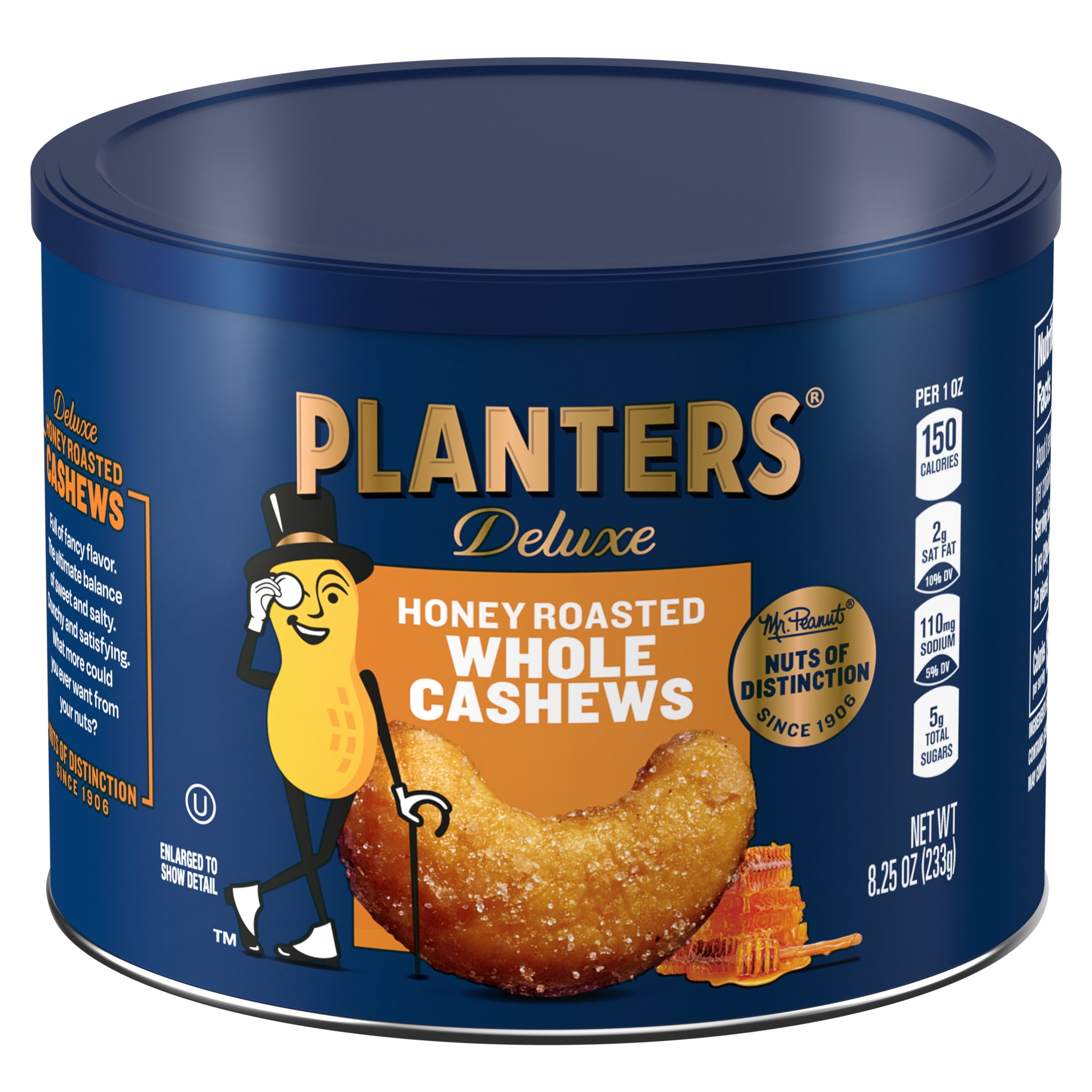 PLANTERS HONEY ROASTED WHOLE CASHEWS SWEET SALTY 8.25OZ CANISTER