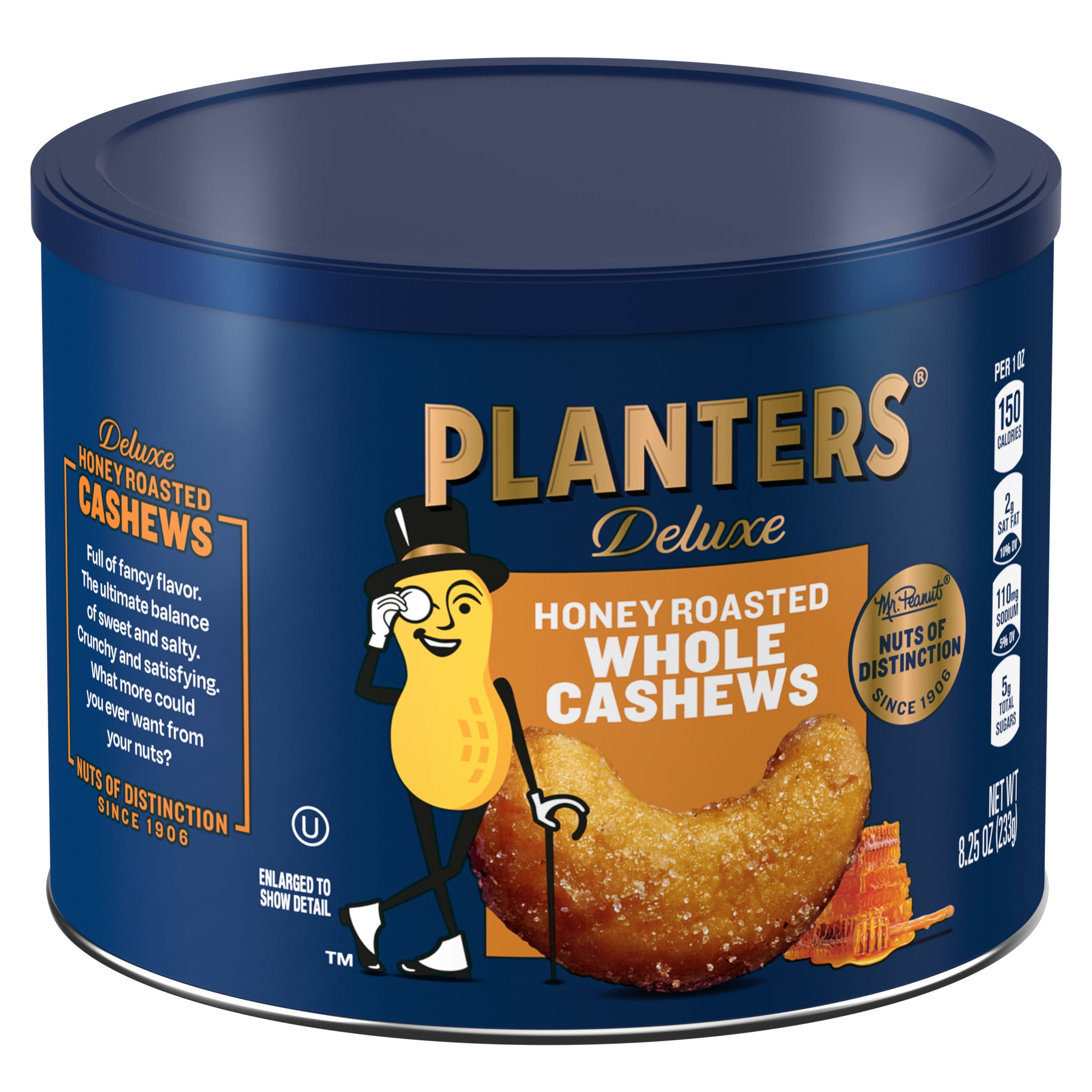 PLANTERS HONEY ROASTED WHOLE CASHEWS SWEET SALTY 8.25OZ CANISTER