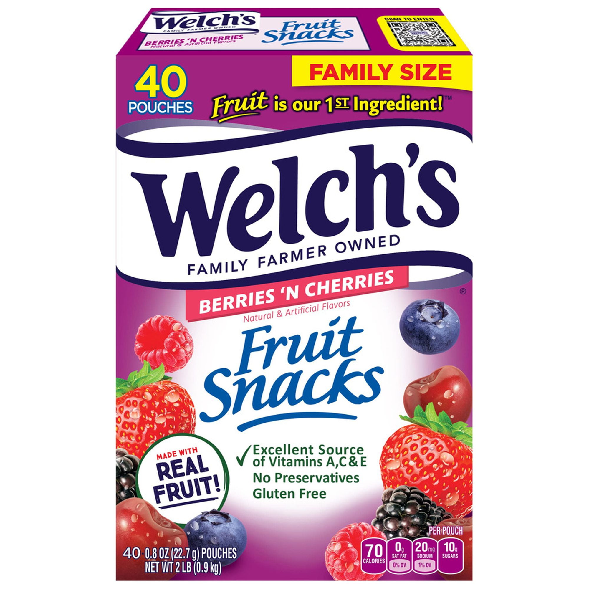 Welchs Berries N Cherries Fruit Snacks 32oz 40ct Pack of 24