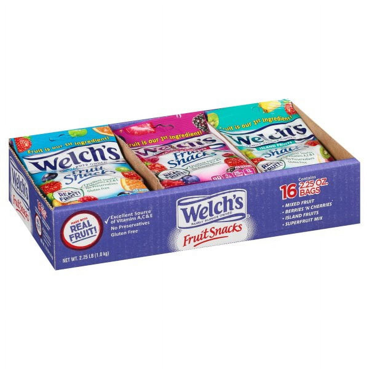 Welch's Fruit Snacks Bulk Variety Pack Mixed Fruit Island Fruits Gluten Free 2.25 oz Pack of 16