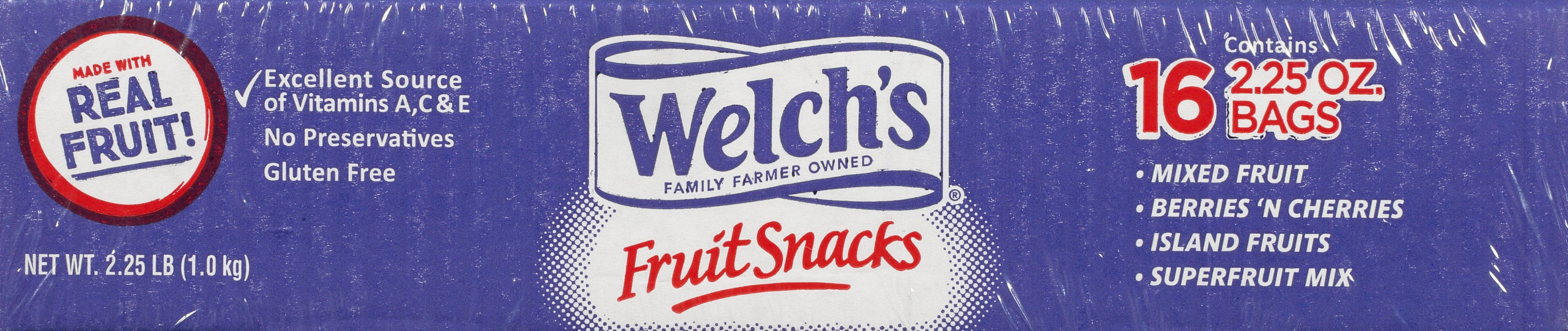 Welch's Fruit Snacks Bulk Variety Pack Mixed Fruit Island Fruits Gluten Free 2.25 oz Pack of 16