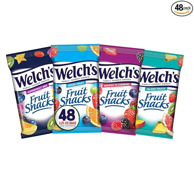 Welchs Fruit Snacks Variety Pack Mixed Fruit Superfruit Mix Island Fruits & Berries n Cherries 2.25 oz Pack of 48