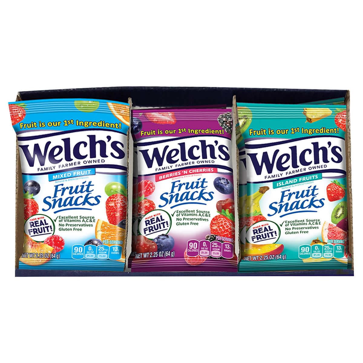 Welchs Fruit Snacks Variety Pack Mixed Fruit Superfruit Mix Island Fruits & Berries n Cherries 2.25 oz Pack of 48