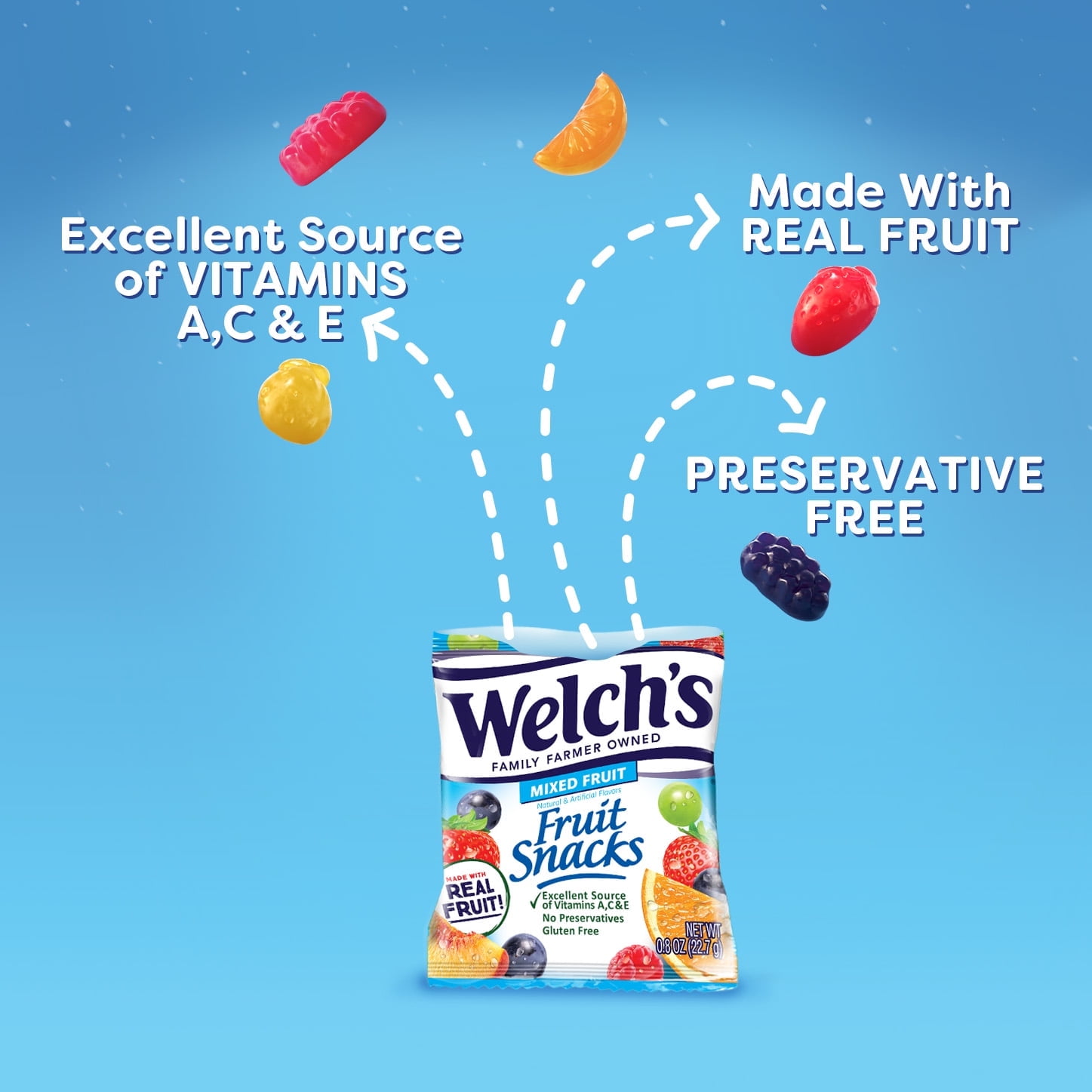 Welch's Mixed Fruit Bulk Fruit Snacks 0.8oz Pouches 132 Count Case