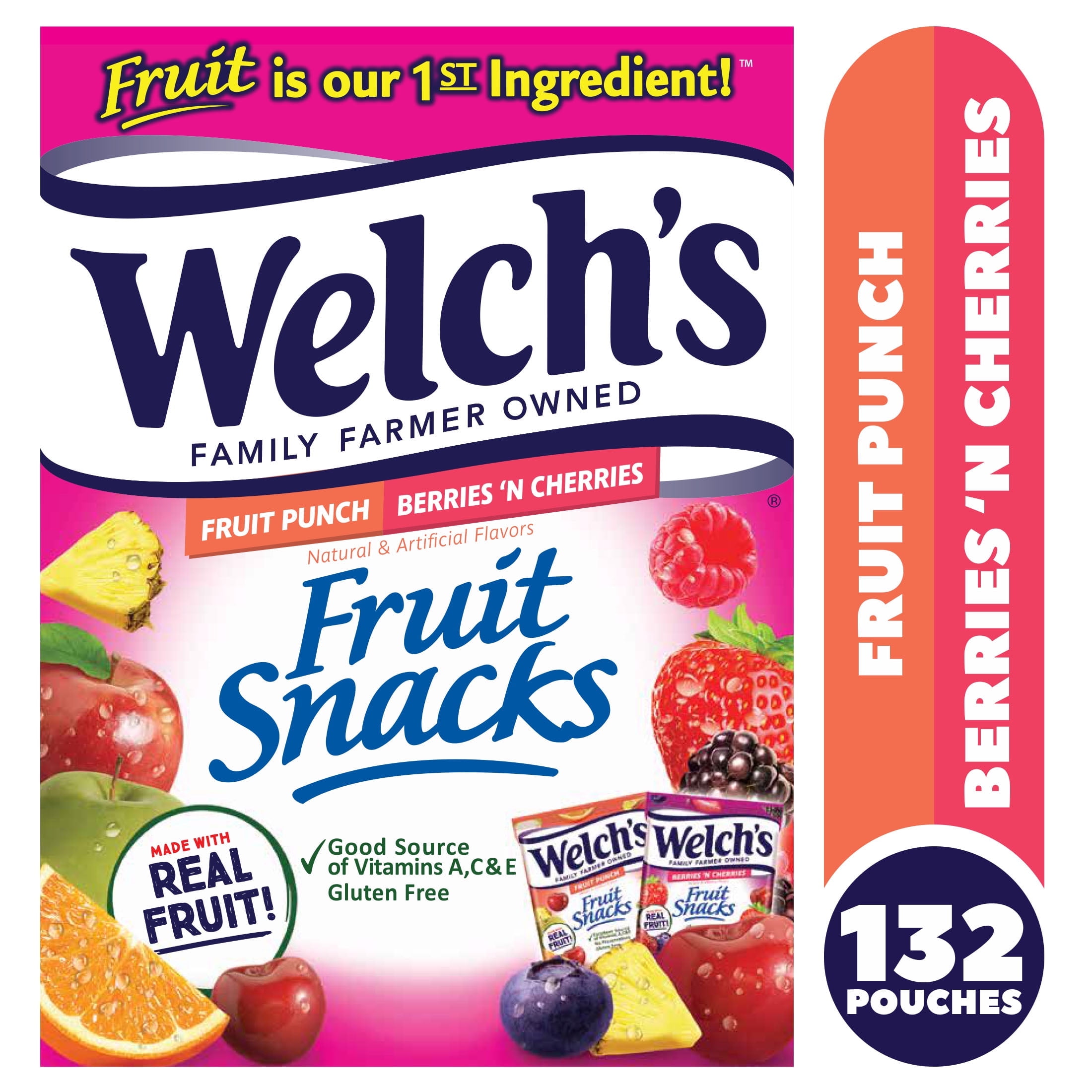 Welch's Fruit Punch Berries N Cherries Bulk Snacks Variety Pack 0.8oz Pouches