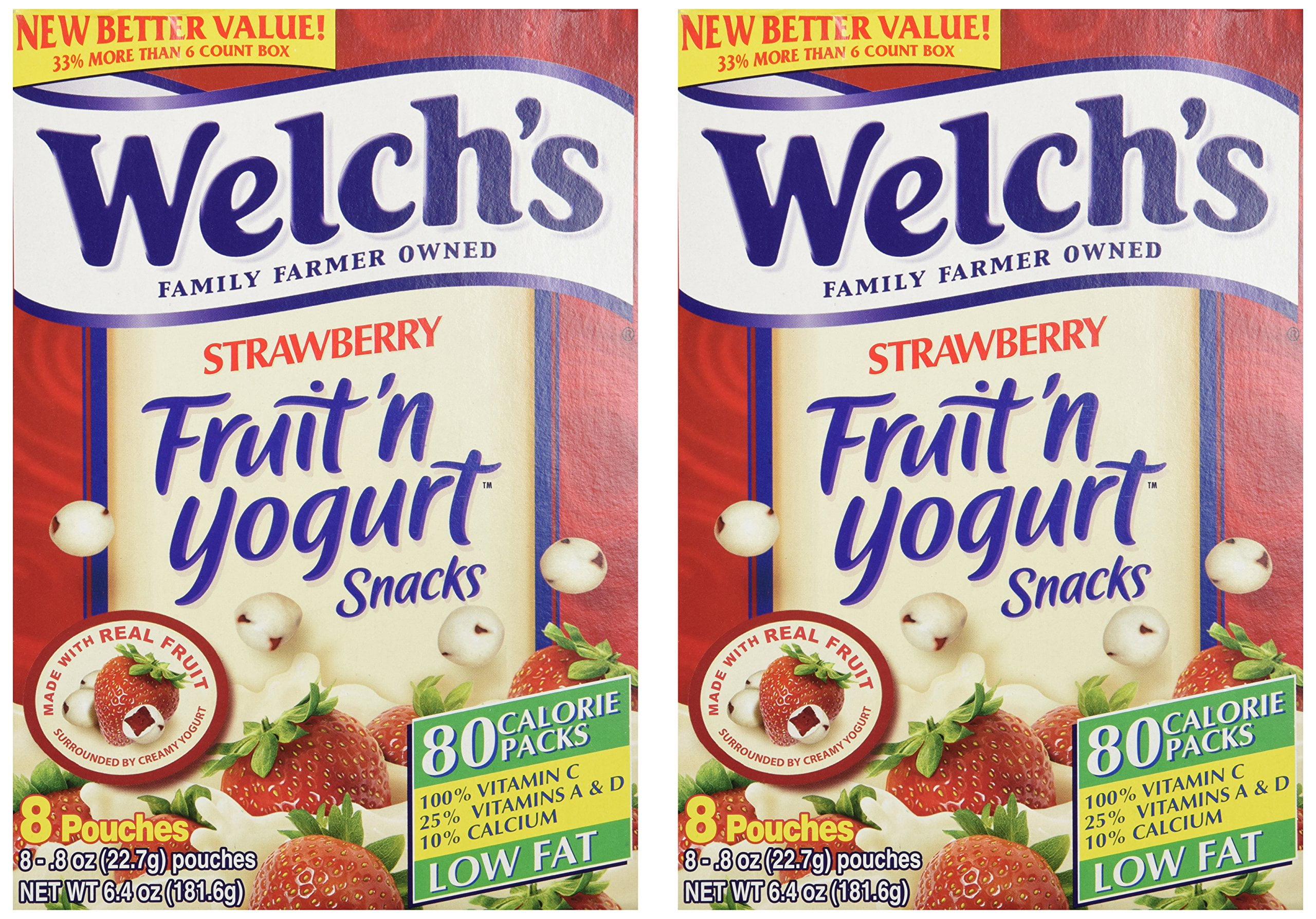 Welch's Strawberry Fruit'n Yogurt Snacks 8 Pouches 2 Pack 16